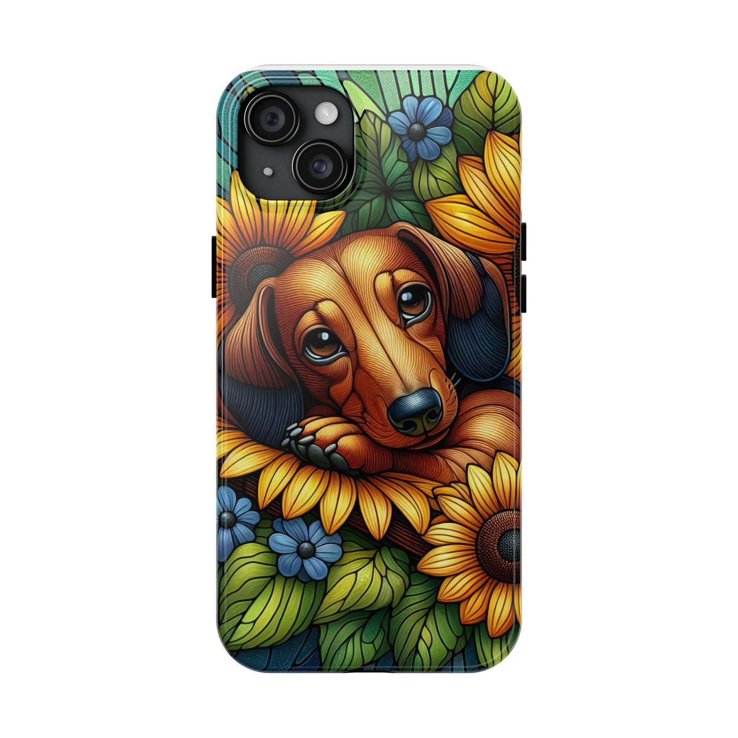Cute Dachshund Phone Case Dog Lover Gift Tough Phone Cover Doxie Stained Glass