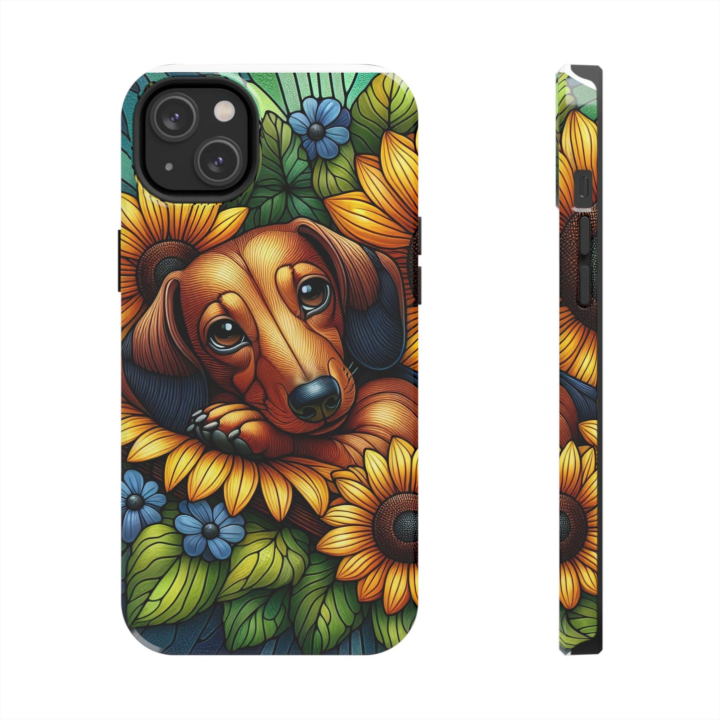 Cute Dachshund Phone Case Dog Lover Gift Tough Phone Cover Doxie Stained Glass