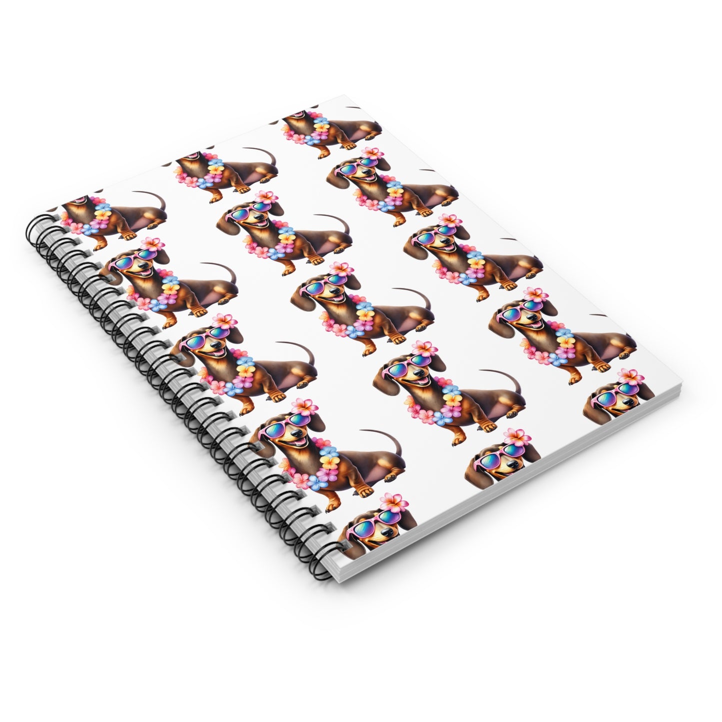 Fun Hawaiian Patterned Dachshund Spiral Notebook Pet Journal, Dog Lover Gift