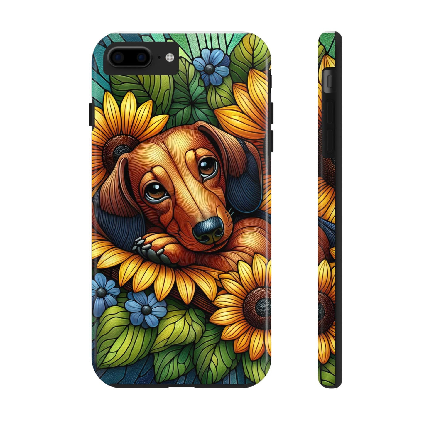 Cute Dachshund Phone Case Dog Lover Gift Tough Phone Cover Doxie Stained Glass