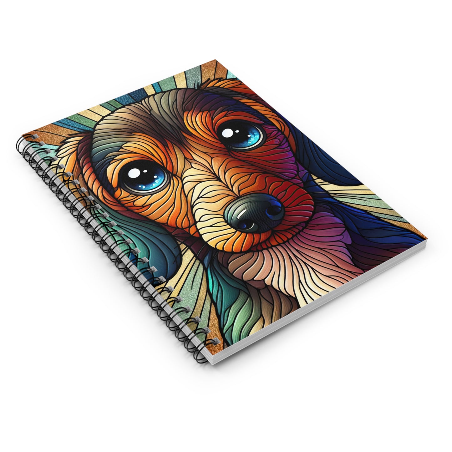 Dachshund Stained Glass Themed Spiral Notebook Perfect for Dog Lovers, Journaling, School Doxie