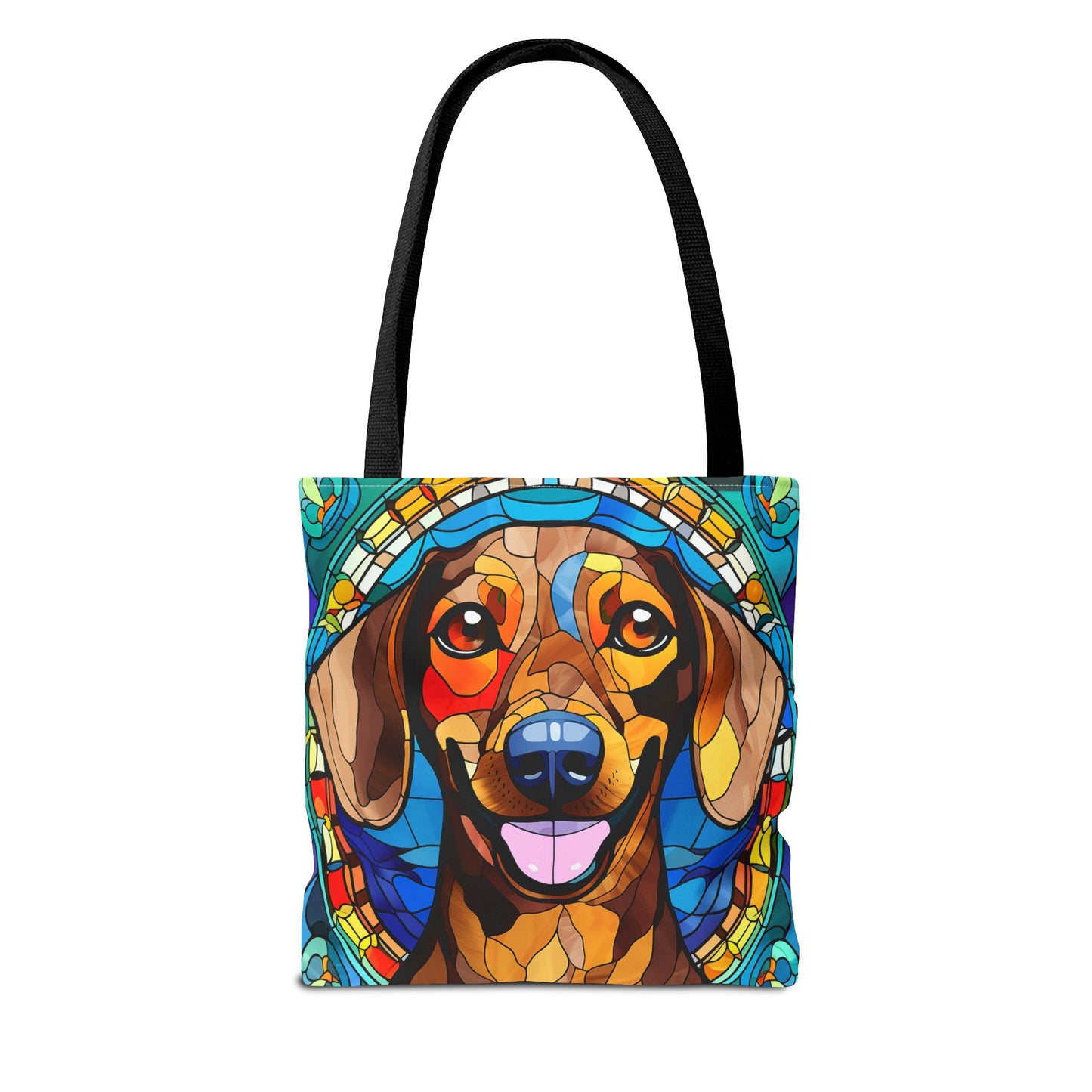 Stained Glass Red Dachshund Puppy Tote Bag Bright and Cheerful Weiner