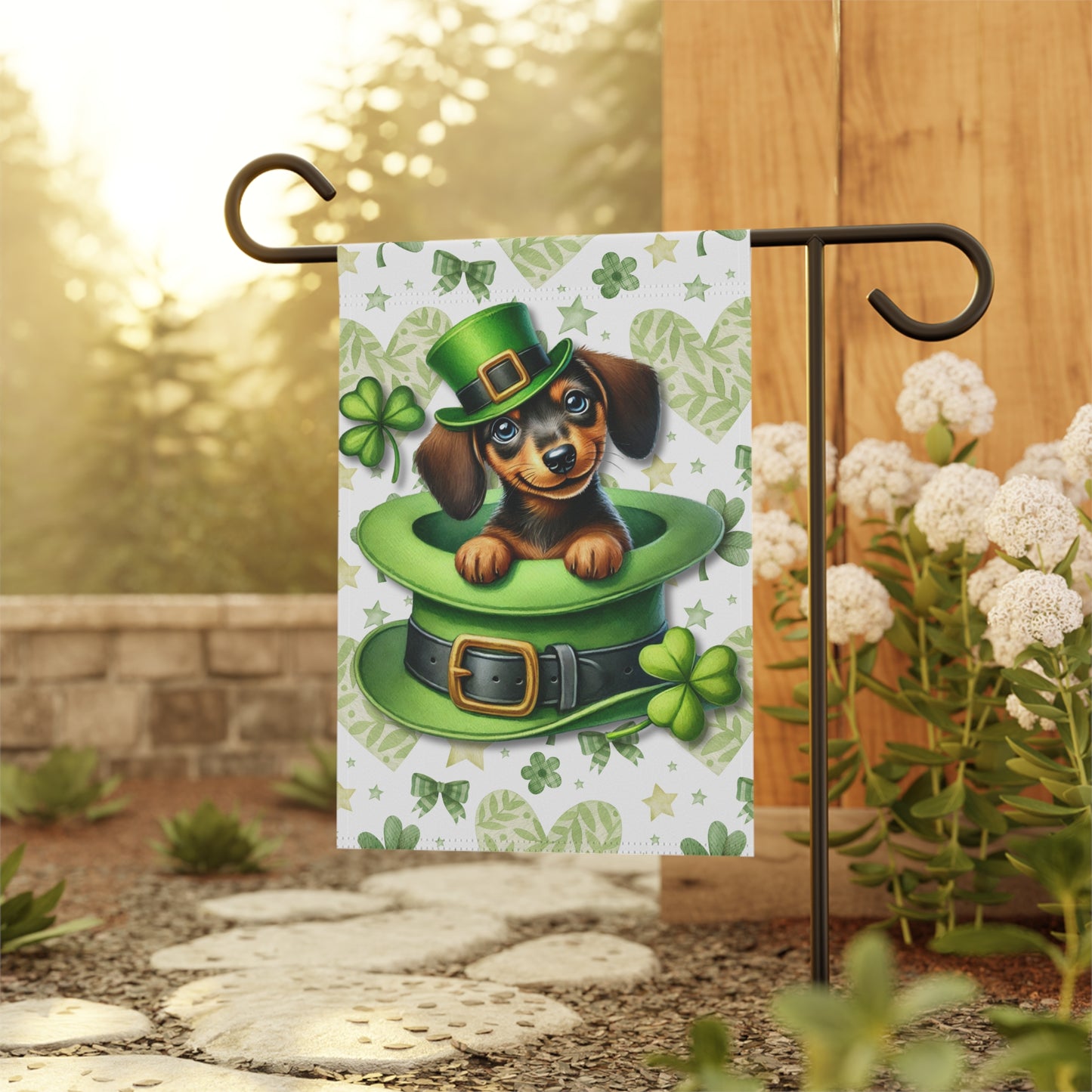 St Patricks Spring Garden Flag Dog Mom Banner Home Decor Dachshund Patty Day