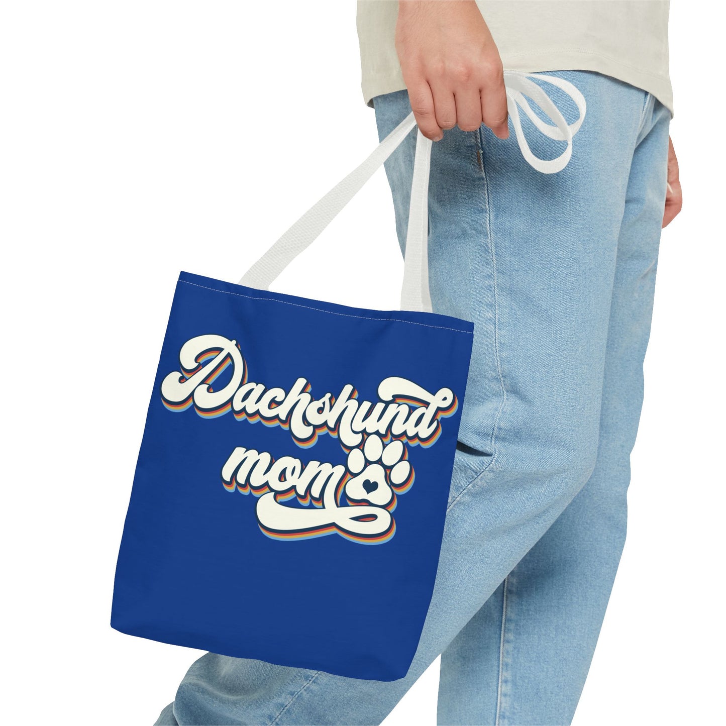 Navy Blue Dachshund Puppy Tote Bag Bright and Cheerful Weiner Doxie