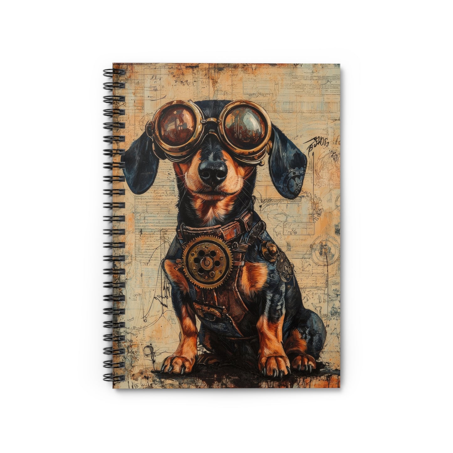 Steam Punk Dachshund Art Inspired Spiral Notebook Pet Journal, Dog Lover Gift