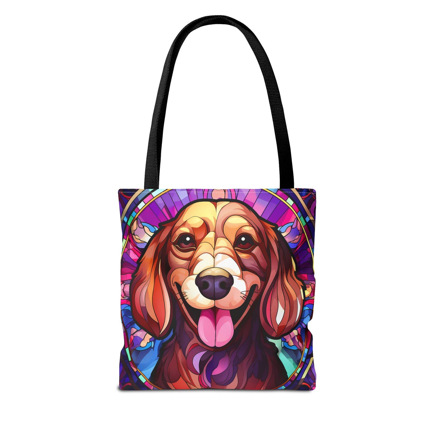 Stained Glass Red Dachshund Puppy Tote Bag Bright and Cheerful Weiner