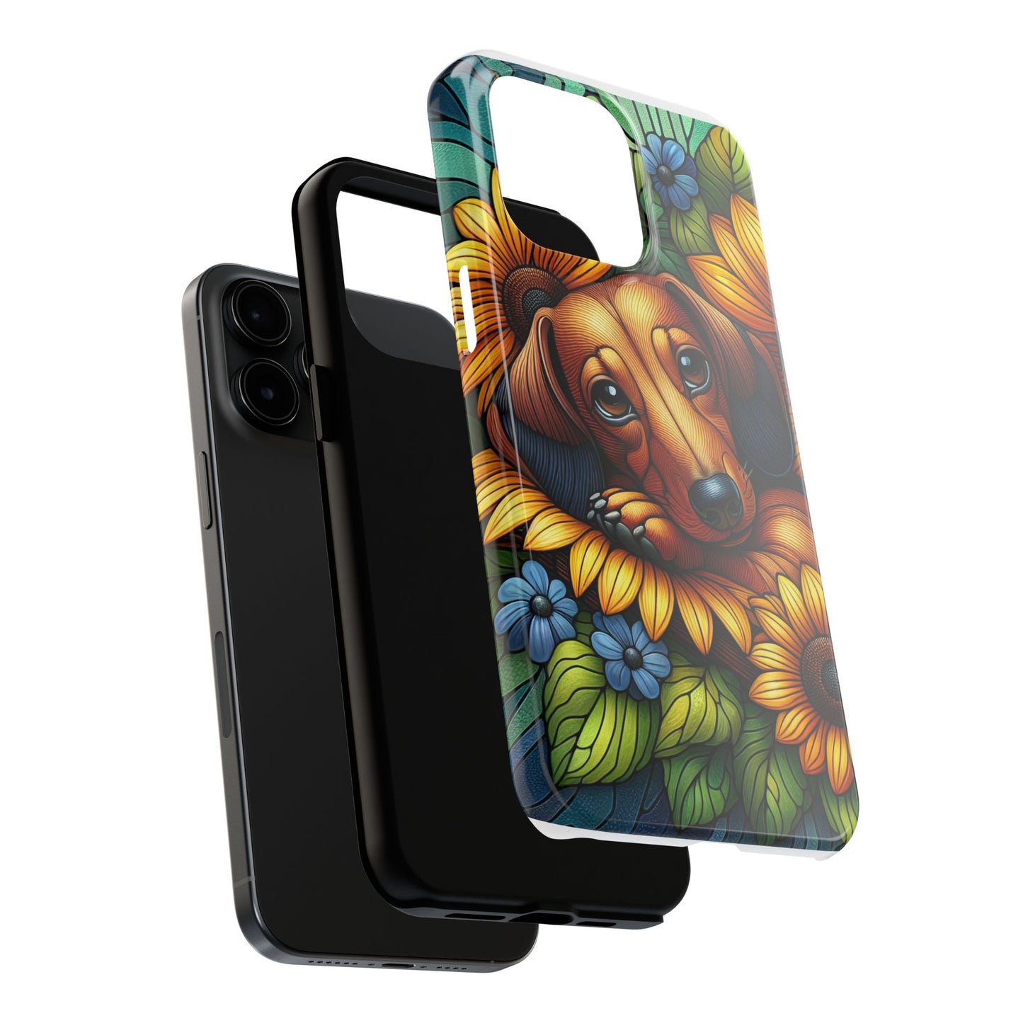 Cute Dachshund Phone Case Dog Lover Gift Tough Phone Cover Doxie Stained Glass