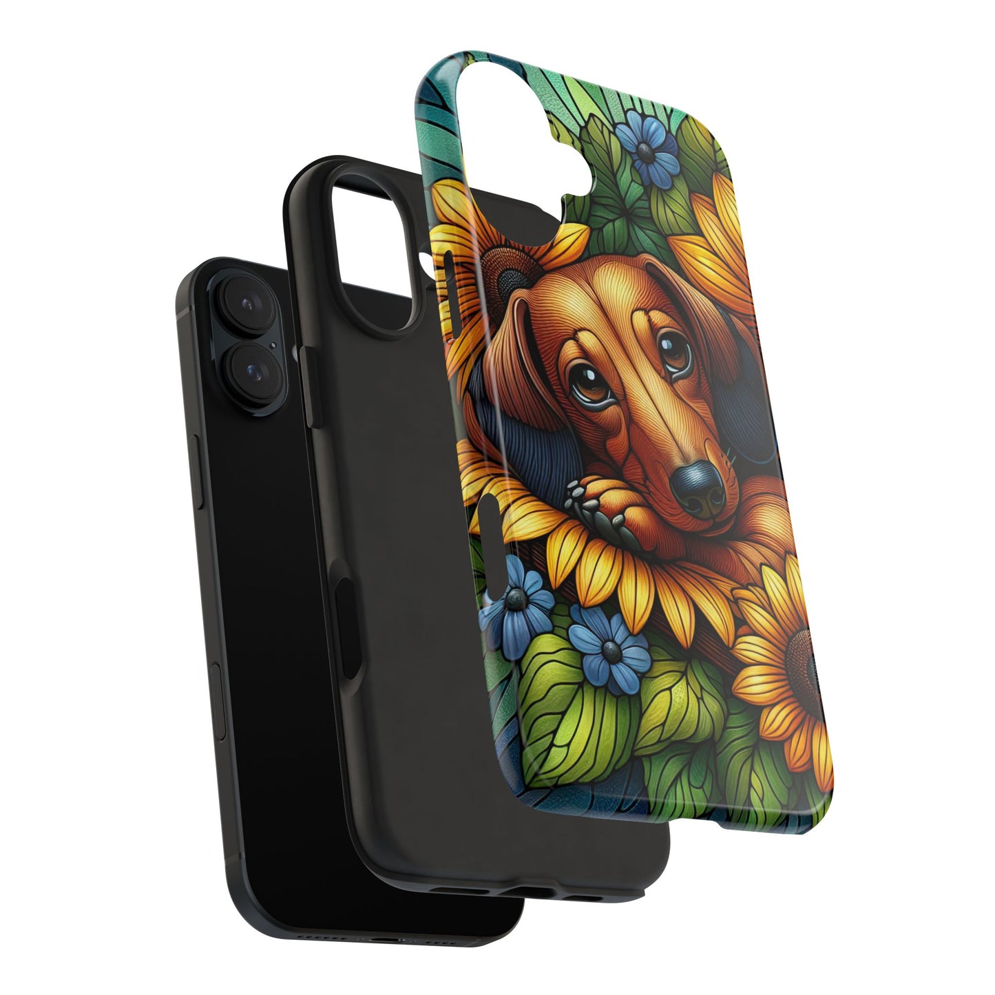 Cute Dachshund Phone Case Dog Lover Gift Tough Phone Cover Doxie Stained Glass