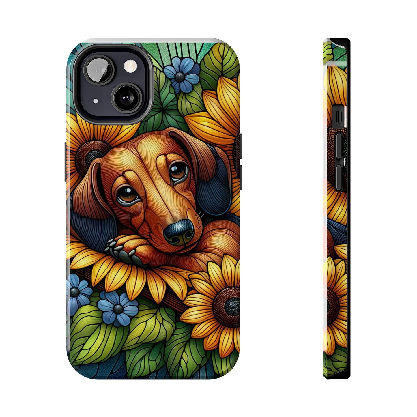 Cute Dachshund Phone Case Dog Lover Gift Tough Phone Cover Doxie Stained Glass