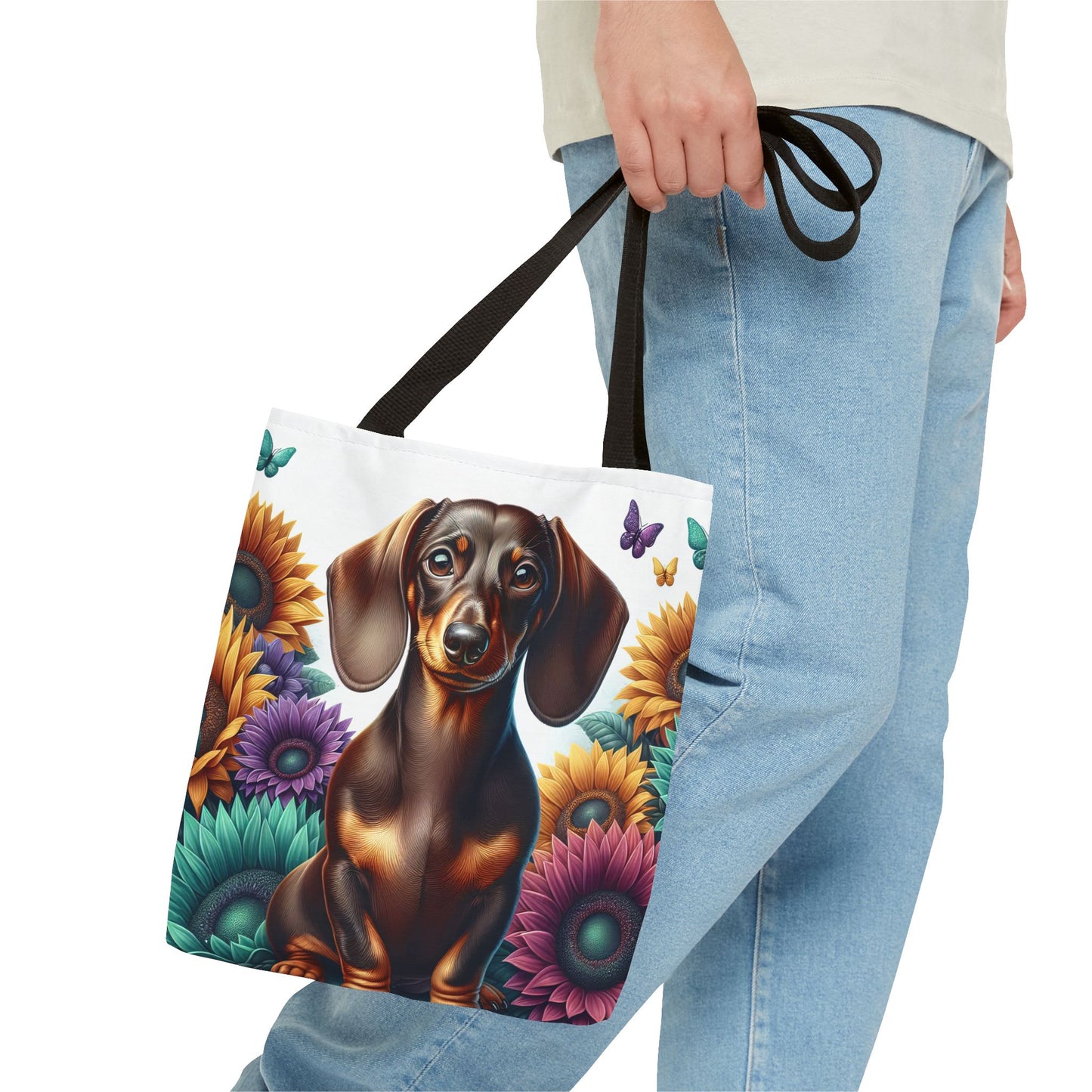 Brilliant Color Black and Tan Dachshund Puppy Tote Bag Bright and Cheerful Weiner Doxie