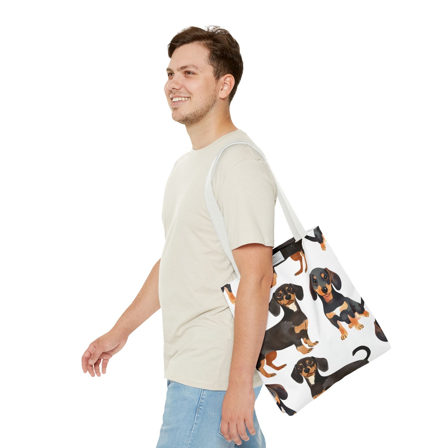Black and Tan Dachshund Puppy Tote Bag Bright and Cheerful Weiner Doxie Patterned