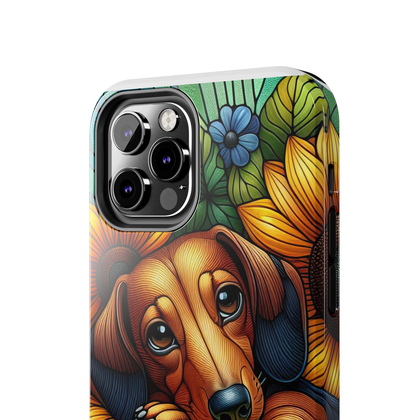 Cute Dachshund Phone Case Dog Lover Gift Tough Phone Cover Doxie Stained Glass