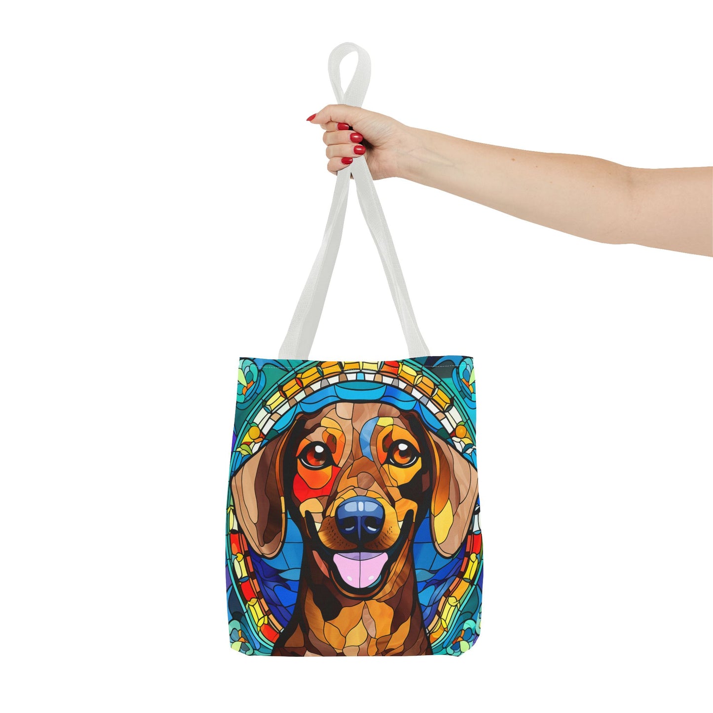 Stained Glass Red Dachshund Puppy Tote Bag Bright and Cheerful Weiner