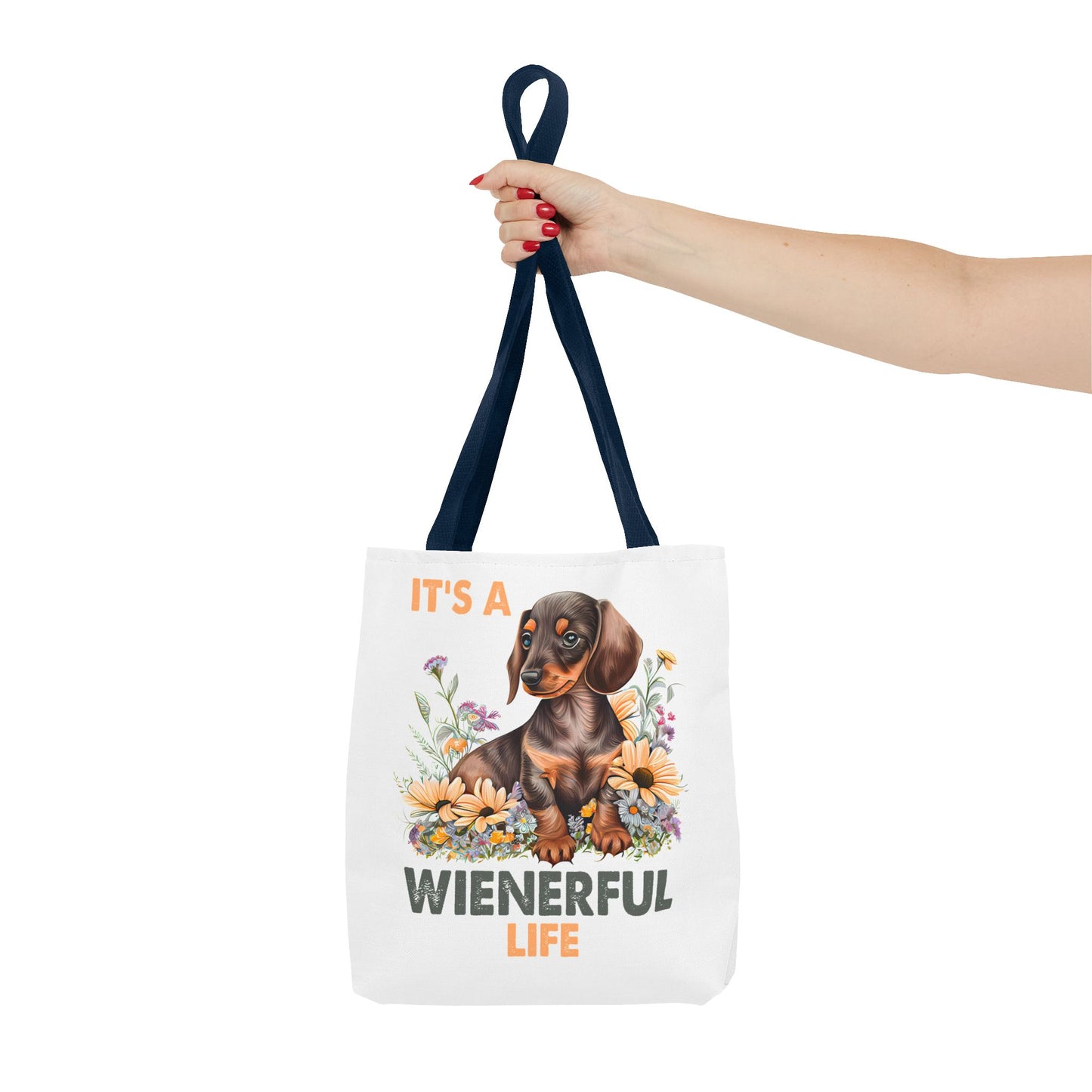 It's a Weinerful Life Red Dachshund Puppy Tote Bag Bright and Cheerful Weiner Sunflowers