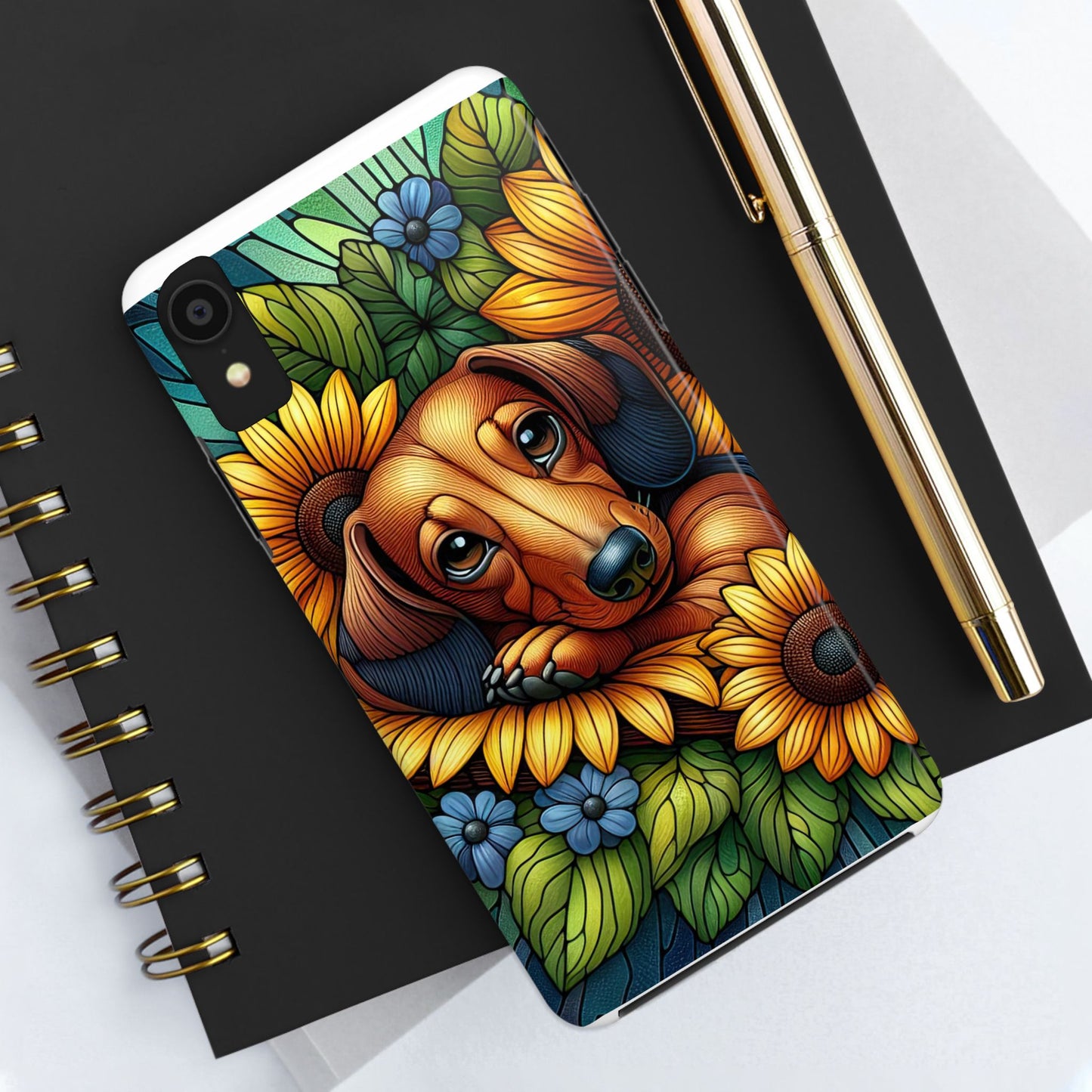 Cute Dachshund Phone Case Dog Lover Gift Tough Phone Cover Doxie Stained Glass