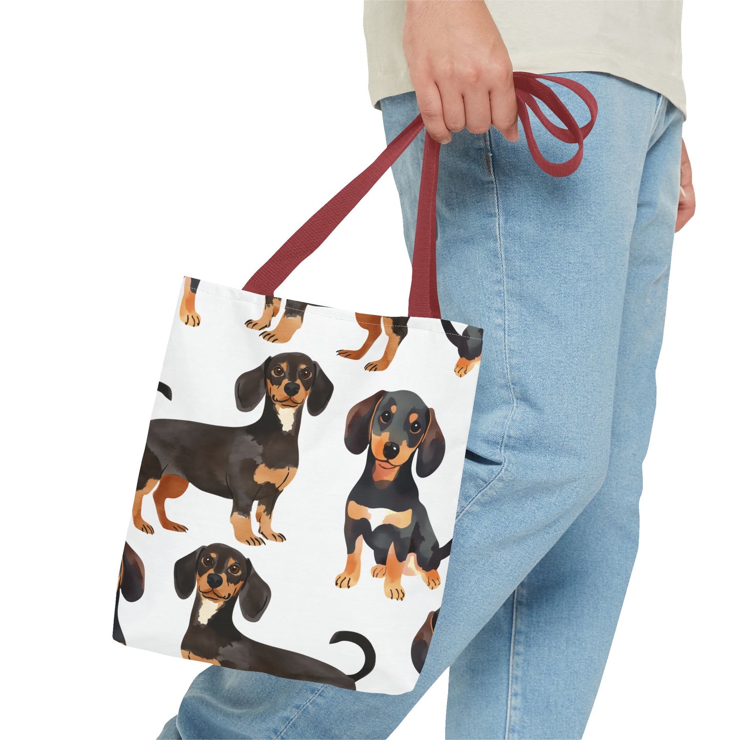 Black and Tan Dachshund Puppy Tote Bag Bright and Cheerful Weiner Doxie Patterned