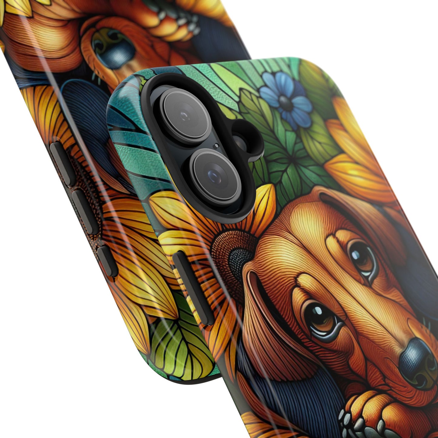 Cute Dachshund Phone Case Dog Lover Gift Tough Phone Cover Doxie Stained Glass