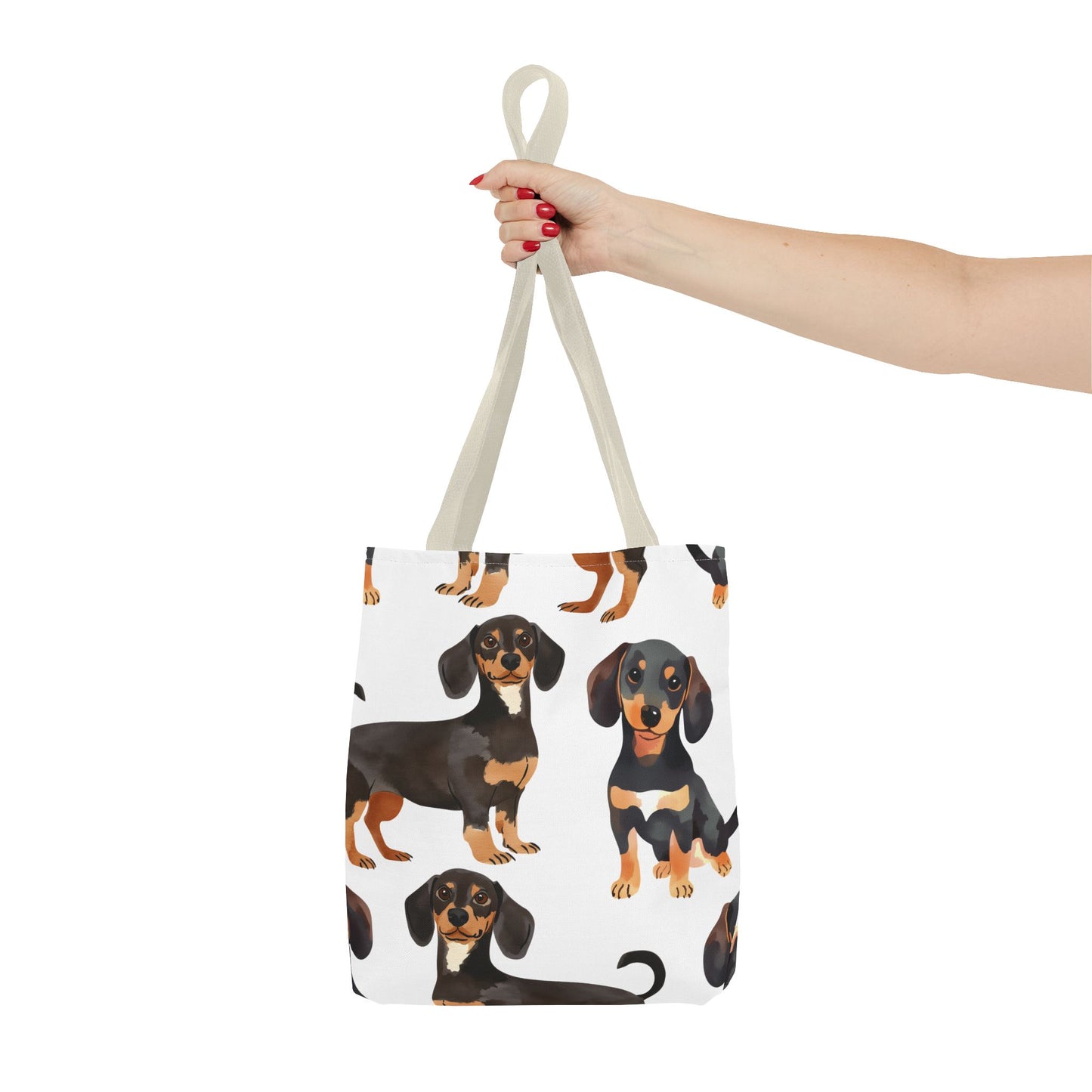 Black and Tan Dachshund Puppy Tote Bag Bright and Cheerful Weiner Doxie Patterned