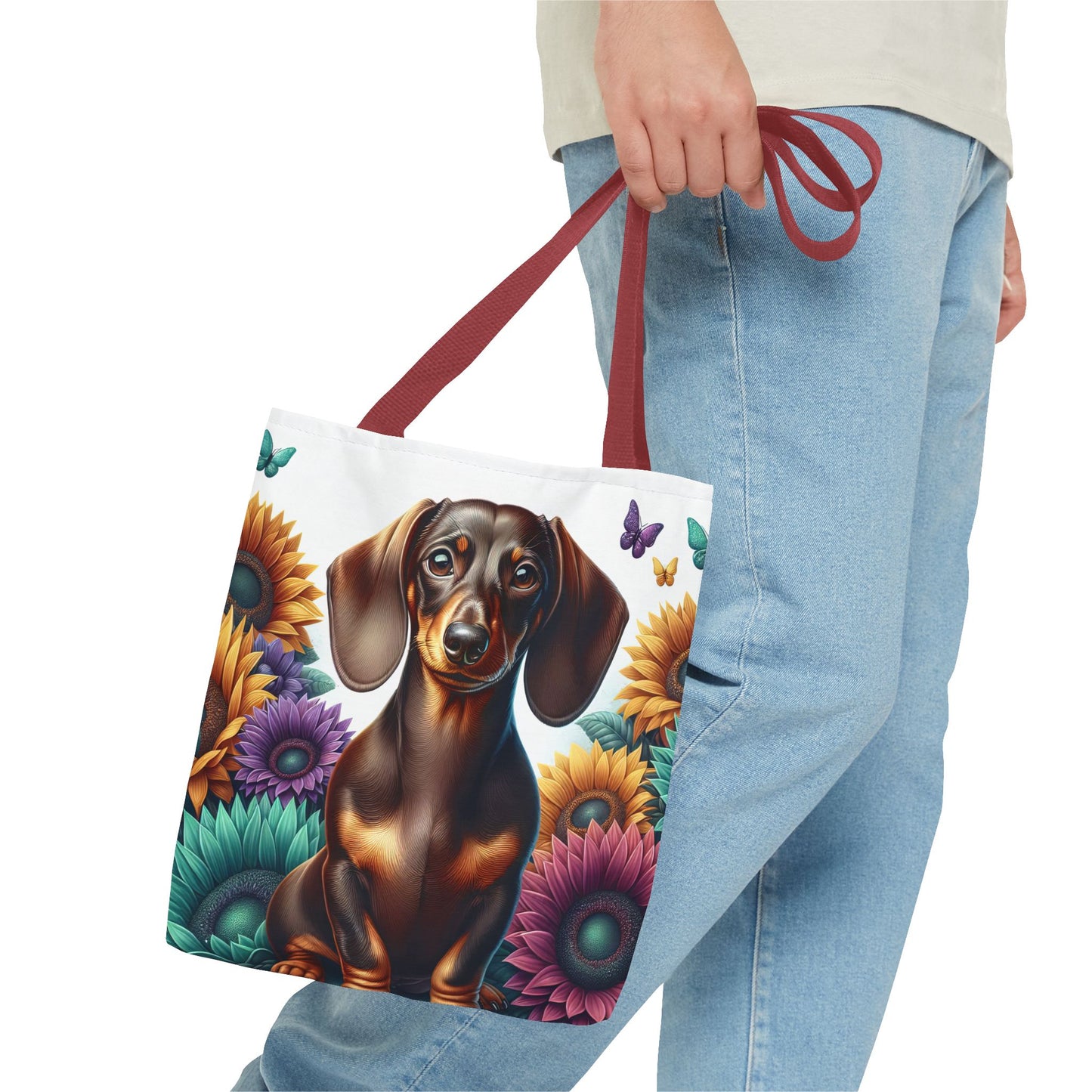Brilliant Color Black and Tan Dachshund Puppy Tote Bag Bright and Cheerful Weiner Doxie