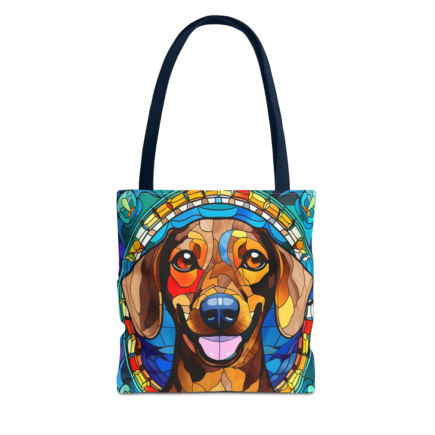 Stained Glass Red Dachshund Puppy Tote Bag Bright and Cheerful Weiner
