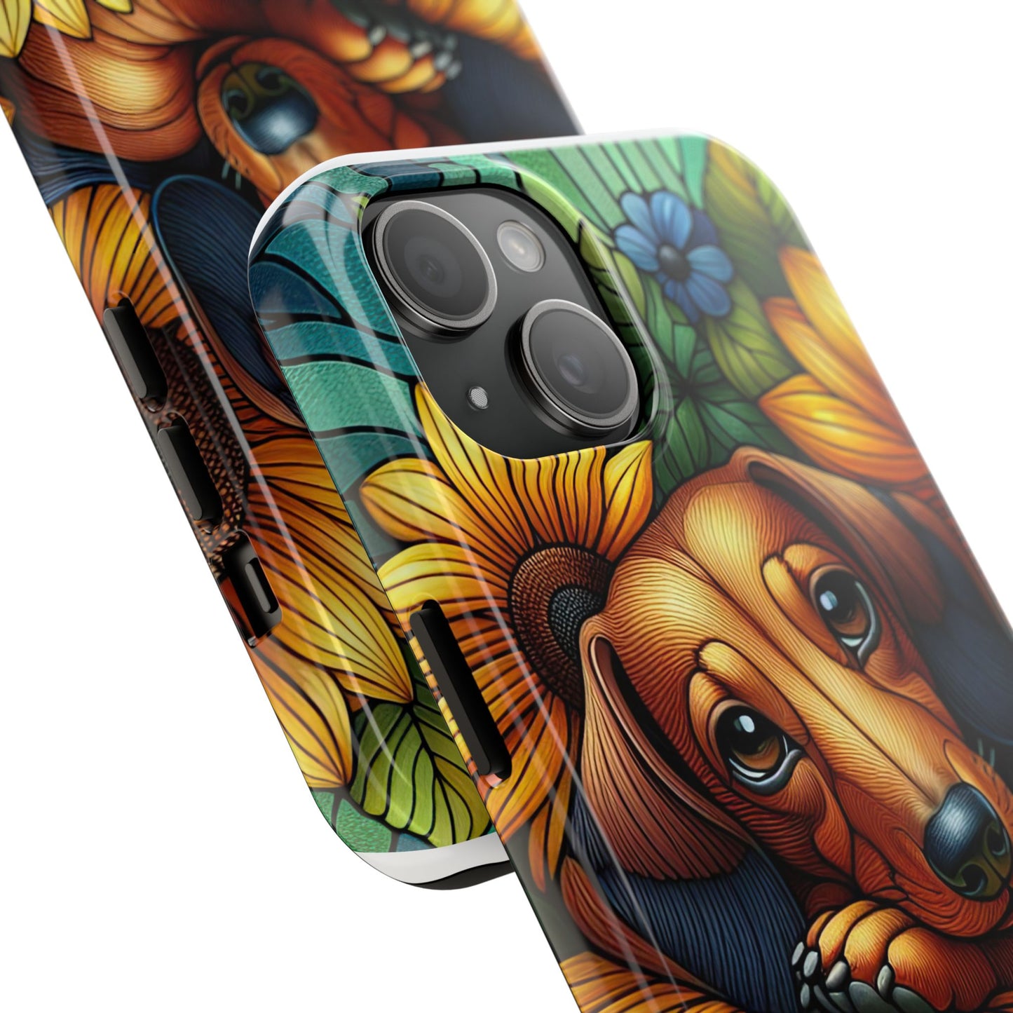 Cute Dachshund Phone Case Dog Lover Gift Tough Phone Cover Doxie Stained Glass