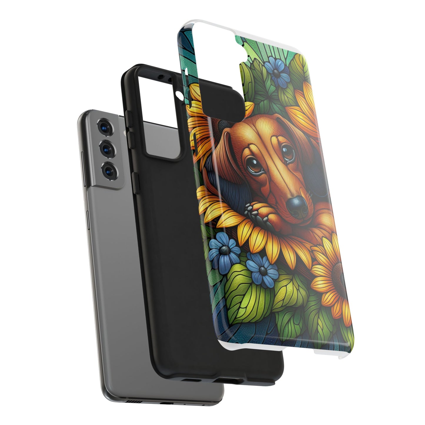 Cute Dachshund Phone Case Dog Lover Gift Tough Phone Cover Doxie Stained Glass