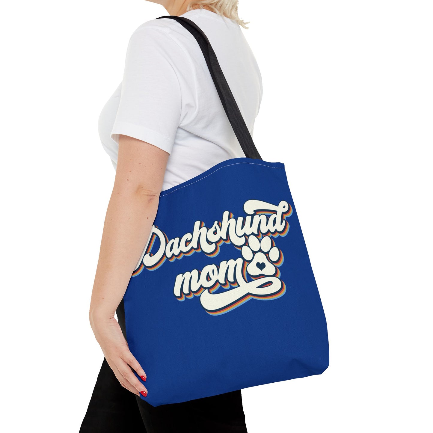 Navy Blue Dachshund Puppy Tote Bag Bright and Cheerful Weiner Doxie