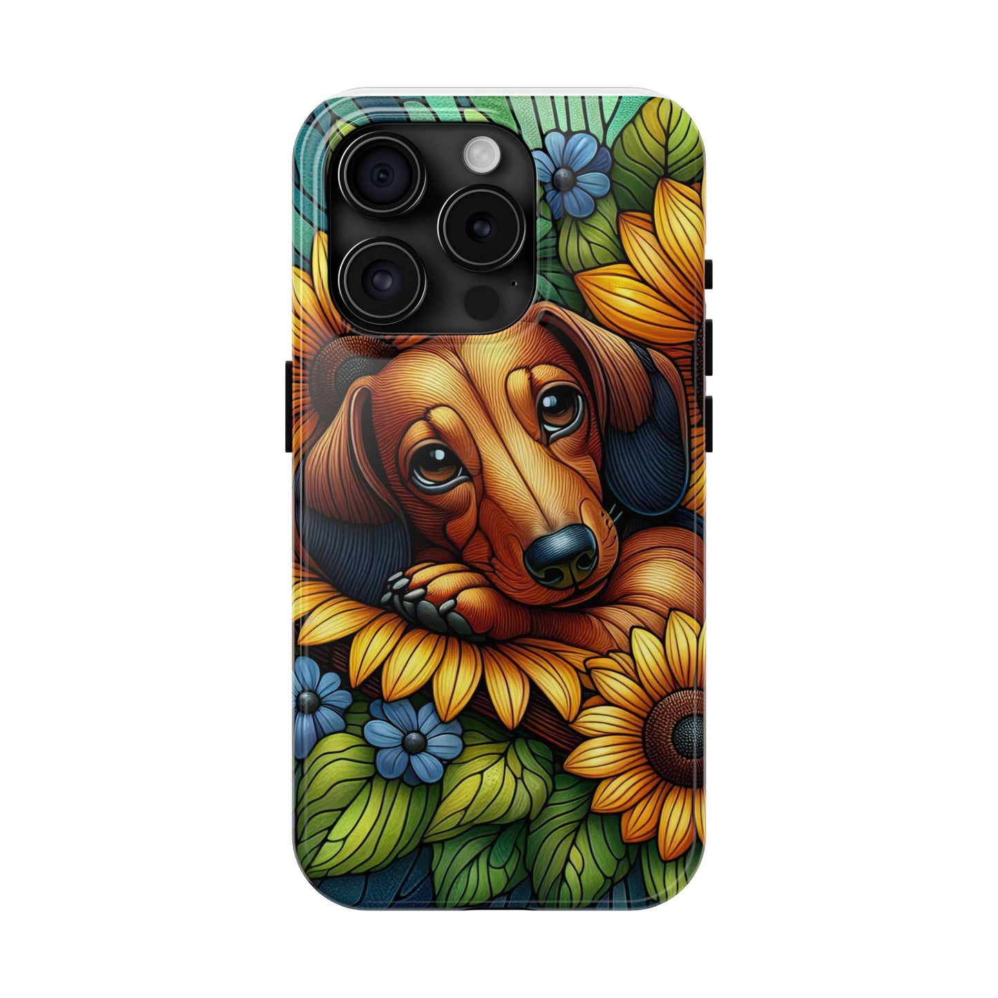 Cute Dachshund Phone Case Dog Lover Gift Tough Phone Cover Doxie Stained Glass