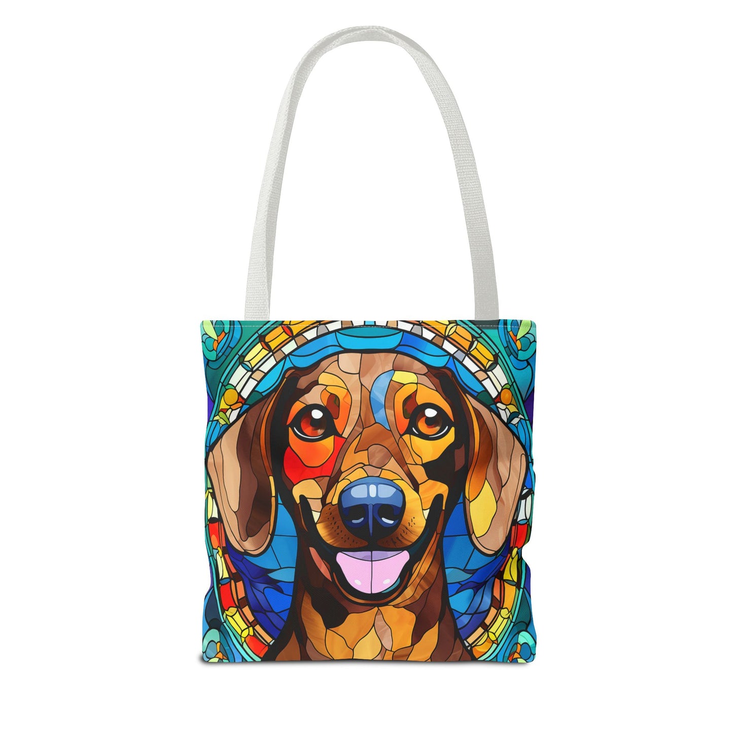 Stained Glass Red Dachshund Puppy Tote Bag Bright and Cheerful Weiner