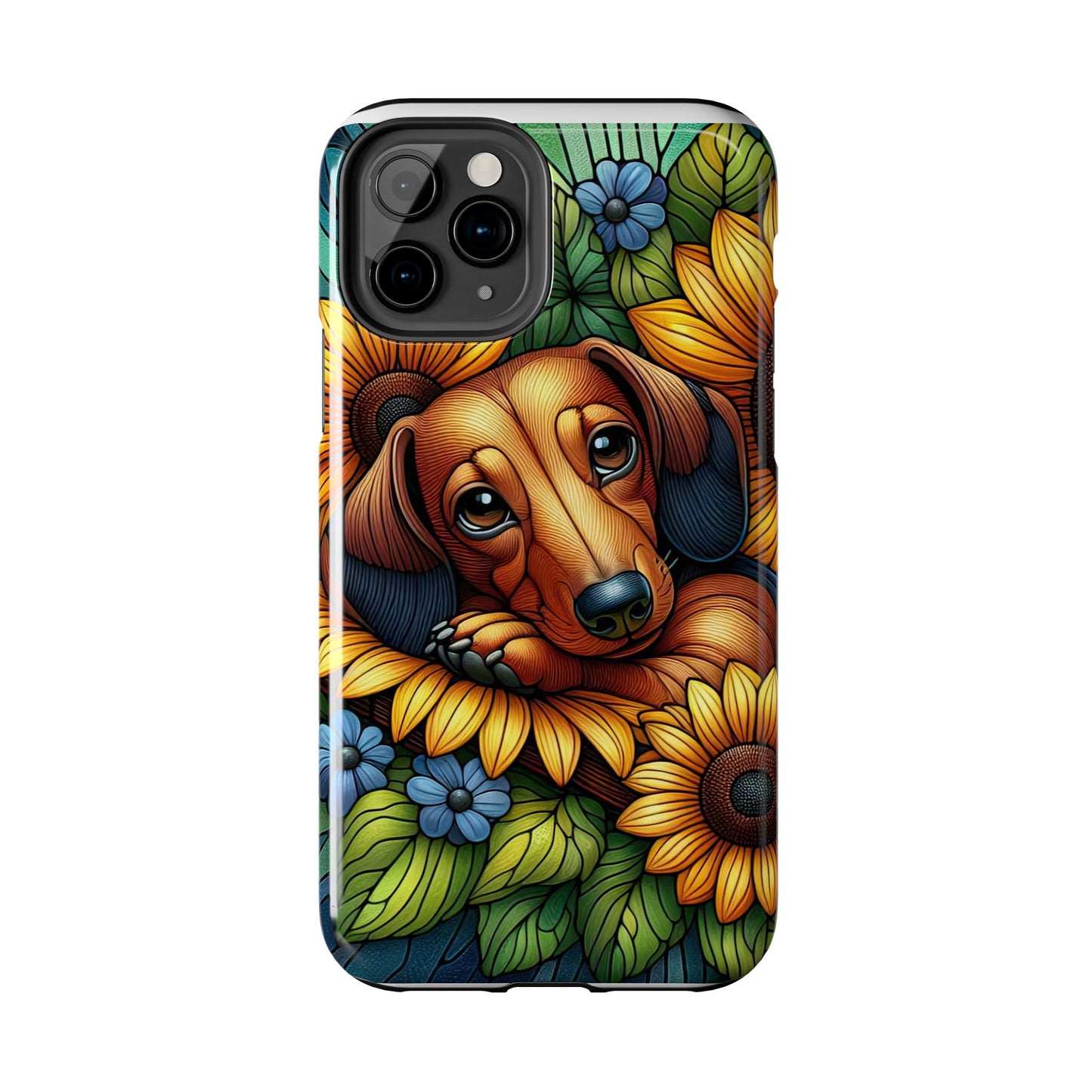 Cute Dachshund Phone Case Dog Lover Gift Tough Phone Cover Doxie Stained Glass