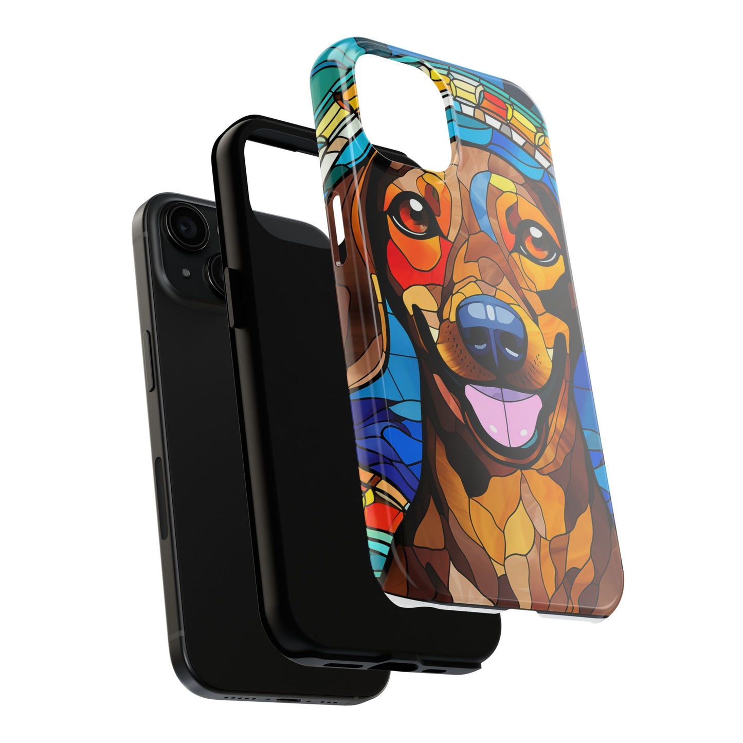 Stained Glass Bright Colorful Dachshund iPhone 15 Tough Phone Cases