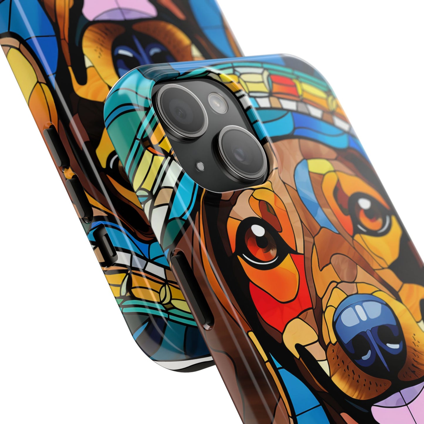 Stained Glass Bright Colorful Dachshund iPhone 15 Tough Phone Cases