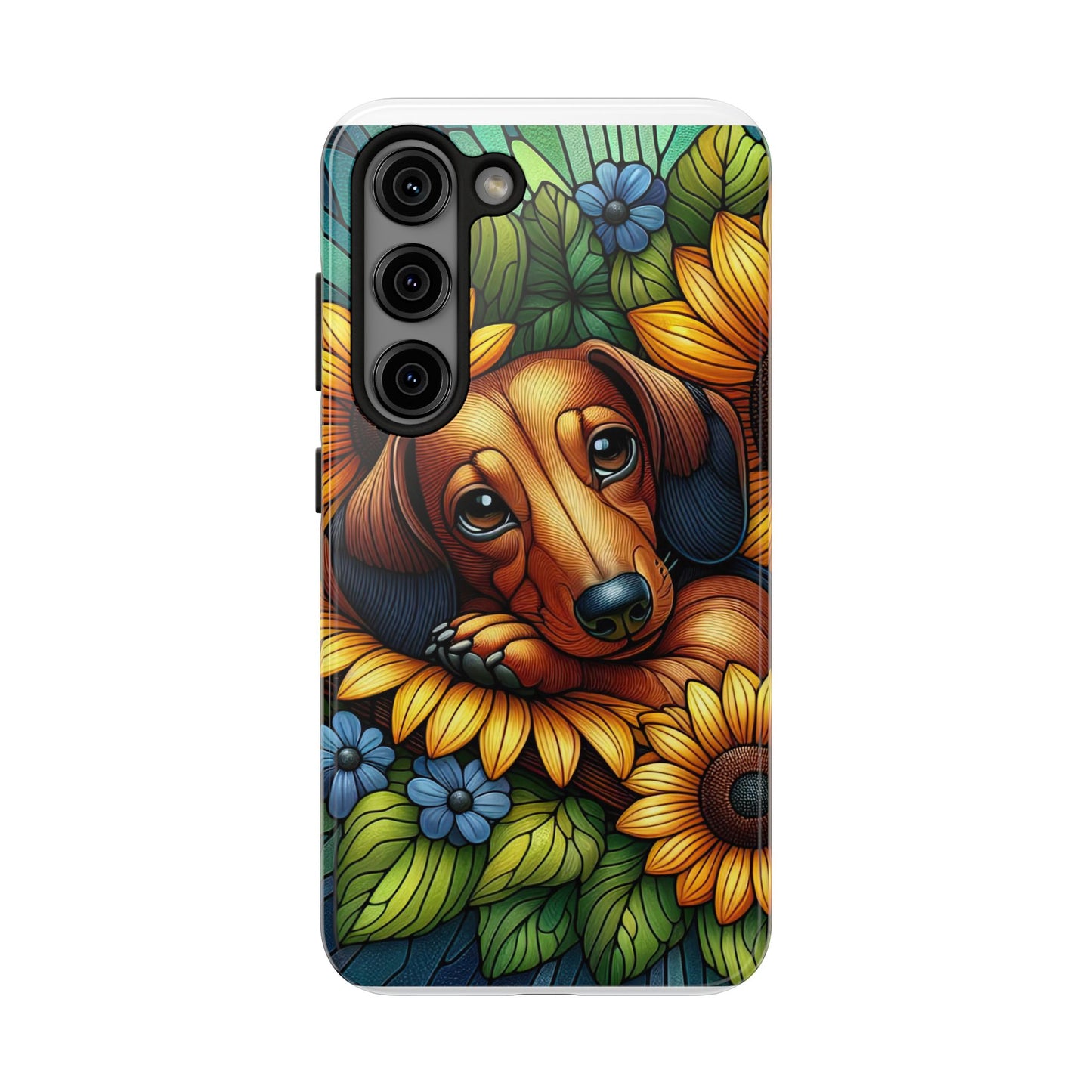 Cute Dachshund Phone Case Dog Lover Gift Tough Phone Cover Doxie Stained Glass