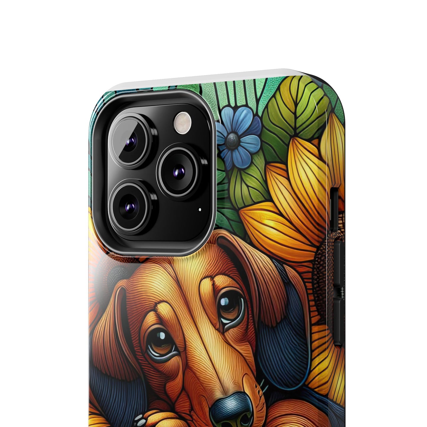 Cute Dachshund Phone Case Dog Lover Gift Tough Phone Cover Doxie Stained Glass