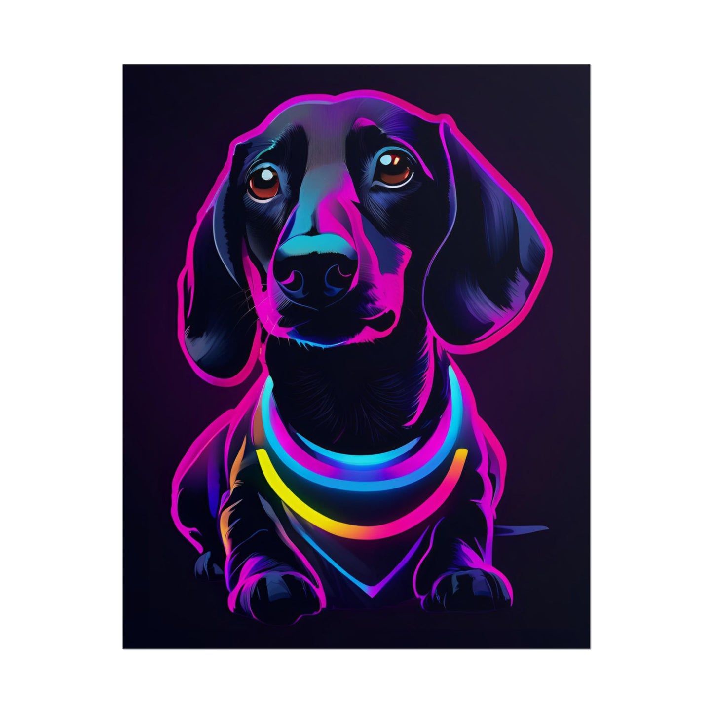 Neon Dachshund Poster Dog Wall Art Print, Animal Lover Blacklight Kids Room Decoration