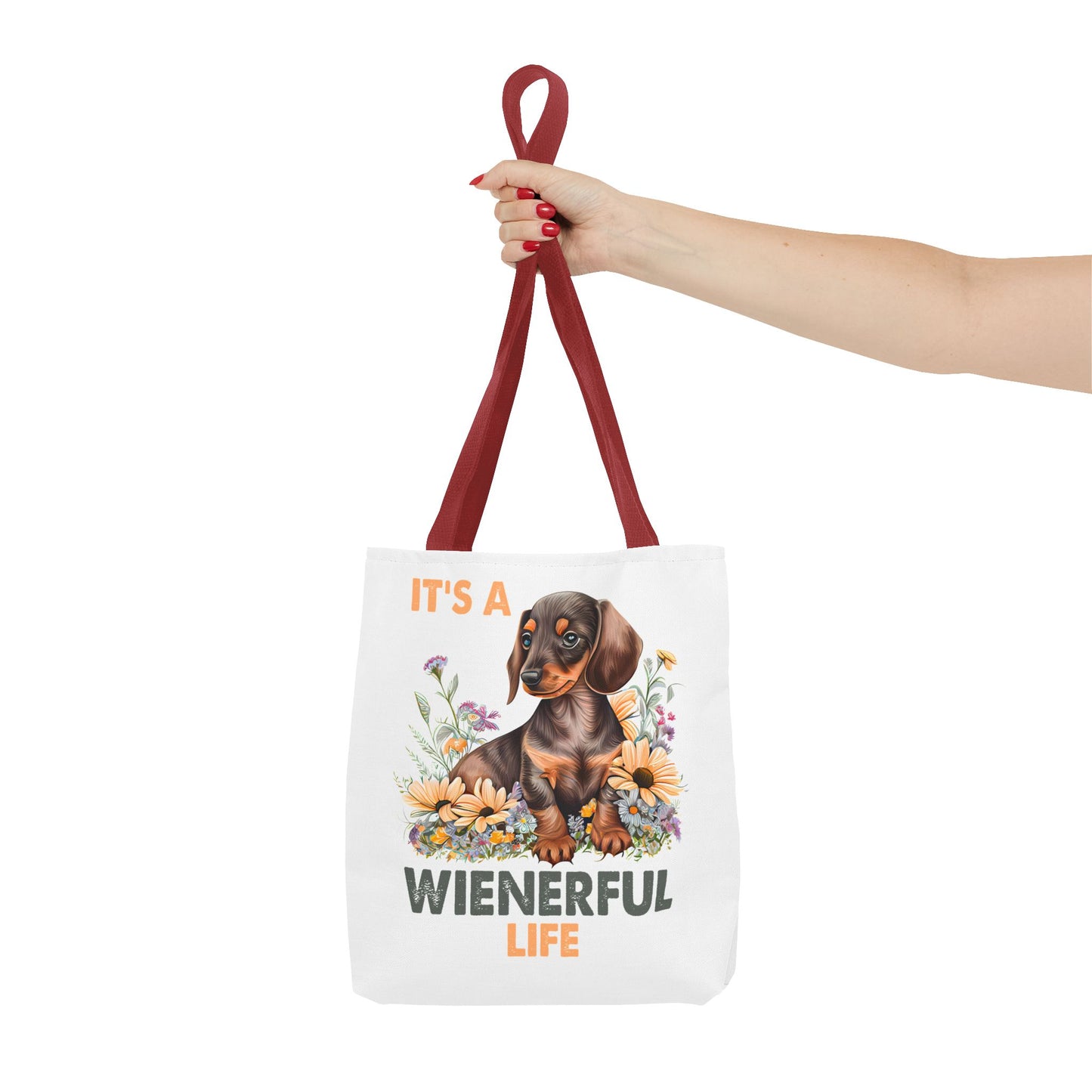 It's a Weinerful Life Red Dachshund Puppy Tote Bag Bright and Cheerful Weiner Sunflowers