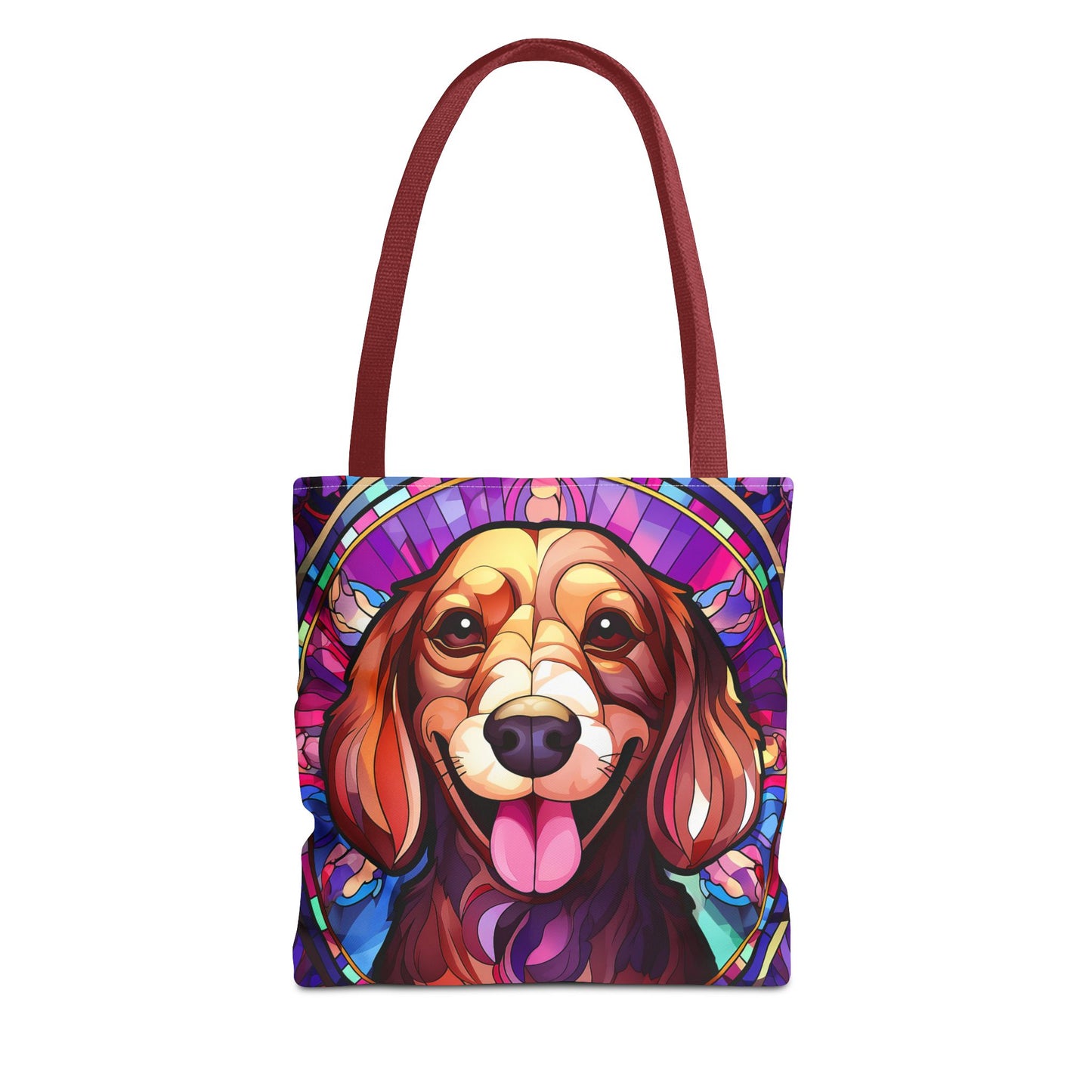 Stained Glass Red Dachshund Puppy Tote Bag Bright and Cheerful Weiner