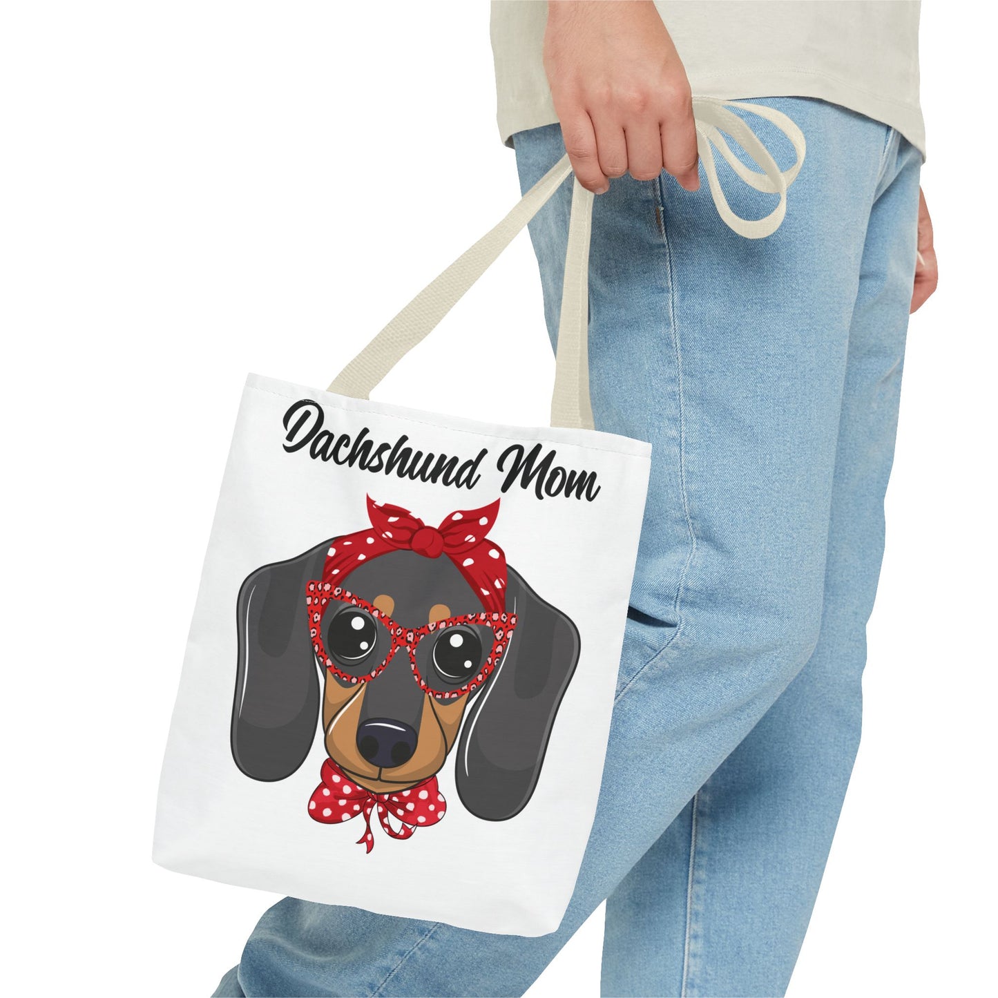 Retro Mom Black and Tan Dachshund Puppy Tote Bag Bright and Cheerful Weiner Doxie