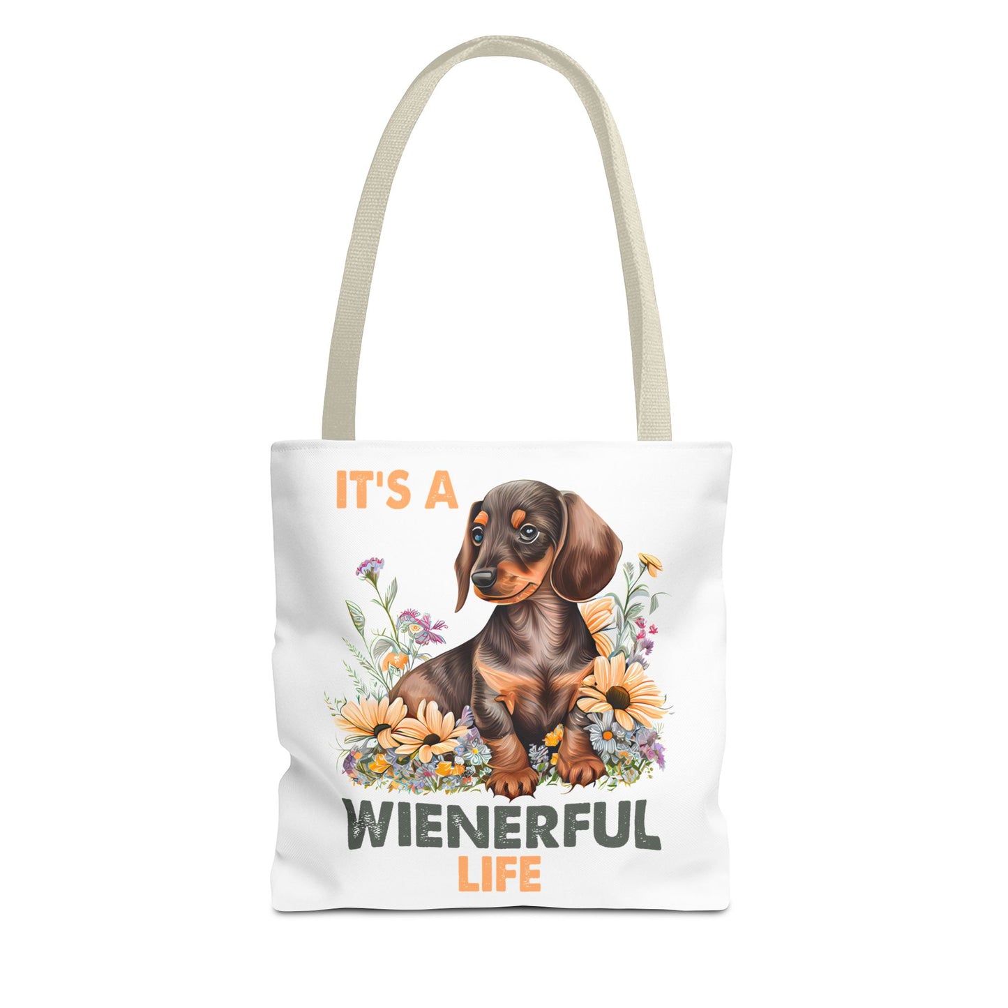 It's a Weinerful Life Red Dachshund Puppy Tote Bag Bright and Cheerful Weiner Sunflowers