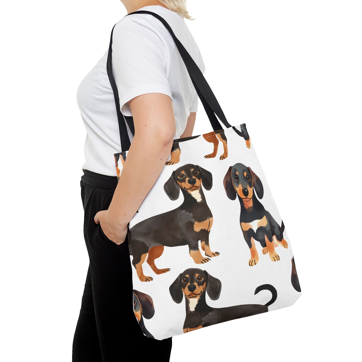 Black and Tan Dachshund Puppy Tote Bag Bright and Cheerful Weiner Doxie Patterned