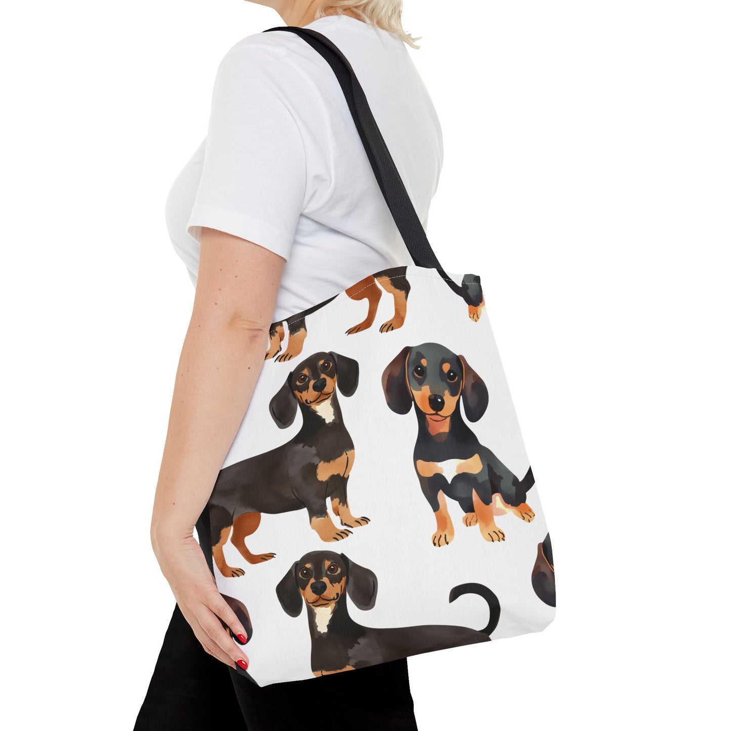 Black and Tan Dachshund Puppy Tote Bag Bright and Cheerful Weiner Doxie Patterned