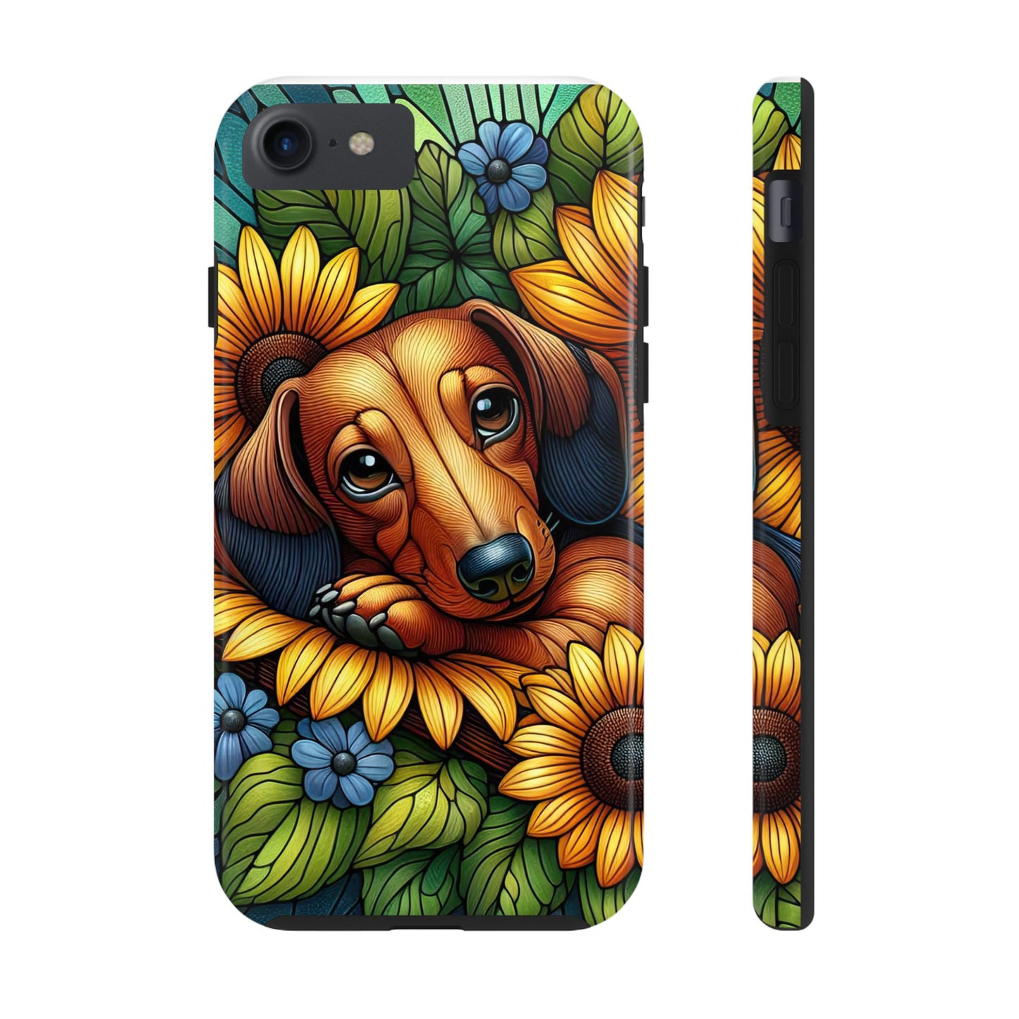 Cute Dachshund Phone Case Dog Lover Gift Tough Phone Cover Doxie Stained Glass