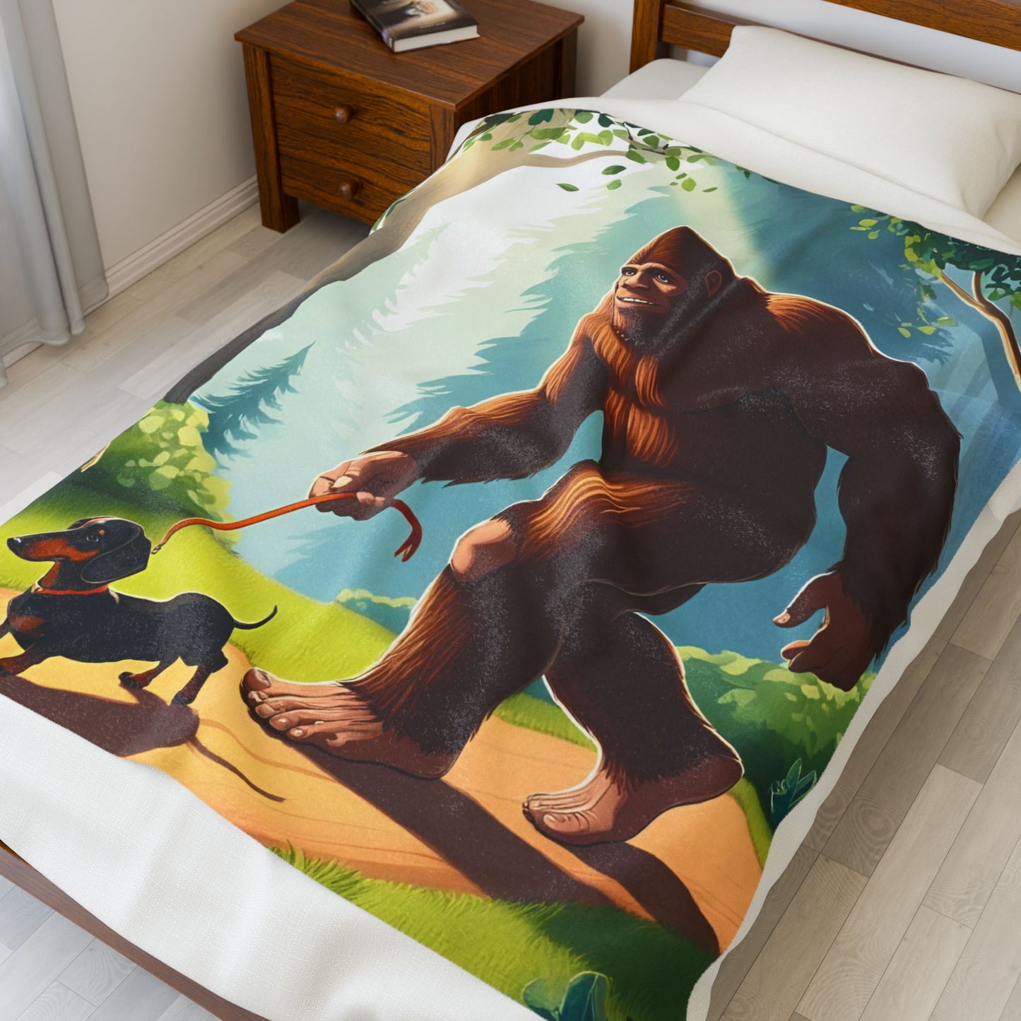 Big Foot and Dachshund Blanket, Cozy Throw, Dog Lover Gift, Animal Print Bedding, Weiner Dog