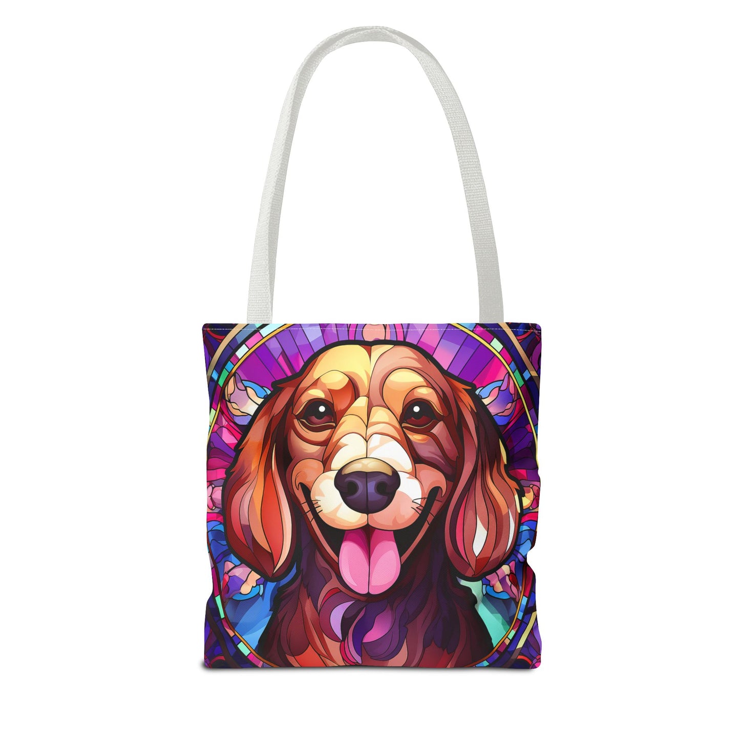 Stained Glass Red Dachshund Puppy Tote Bag Bright and Cheerful Weiner