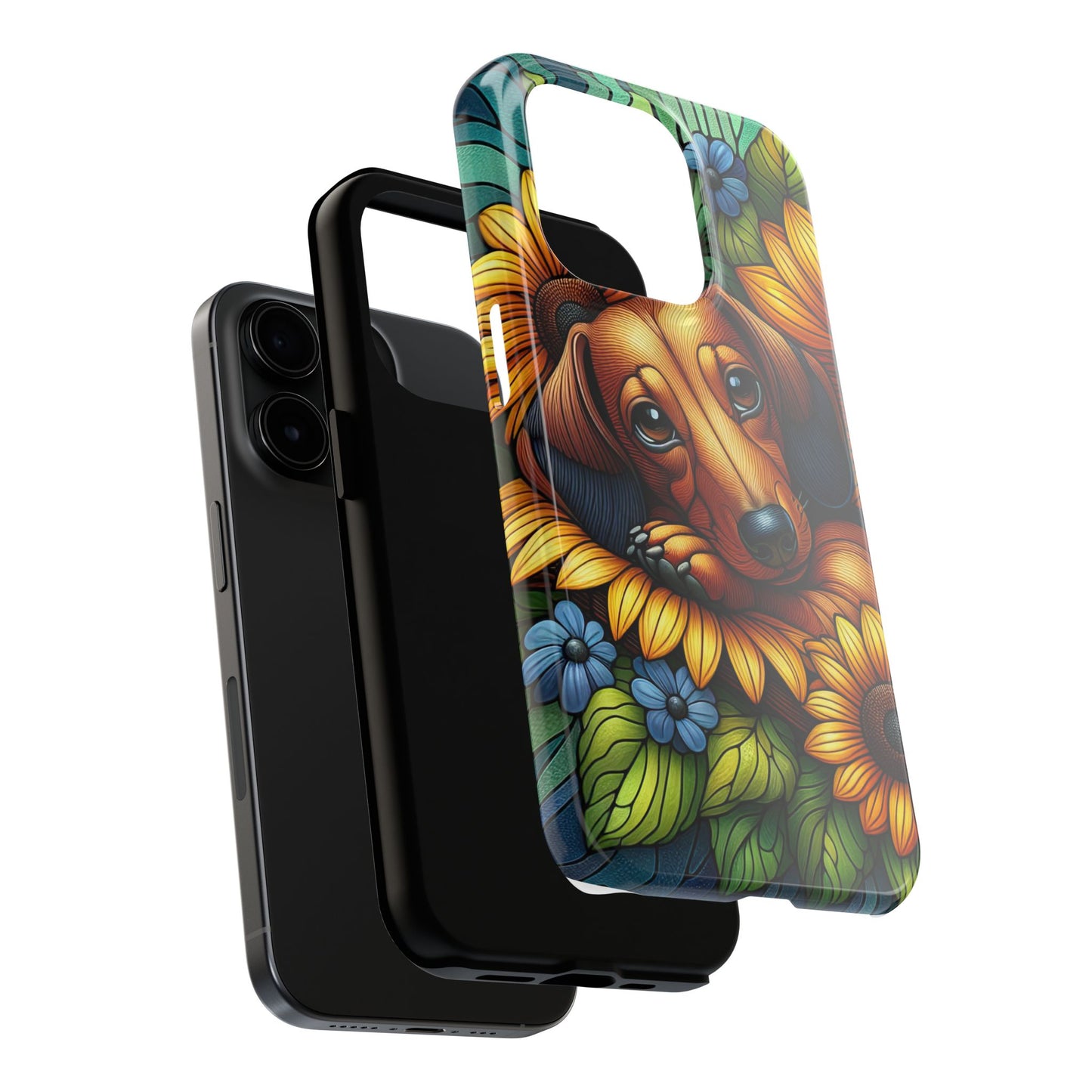 Cute Dachshund Phone Case Dog Lover Gift Tough Phone Cover Doxie Stained Glass