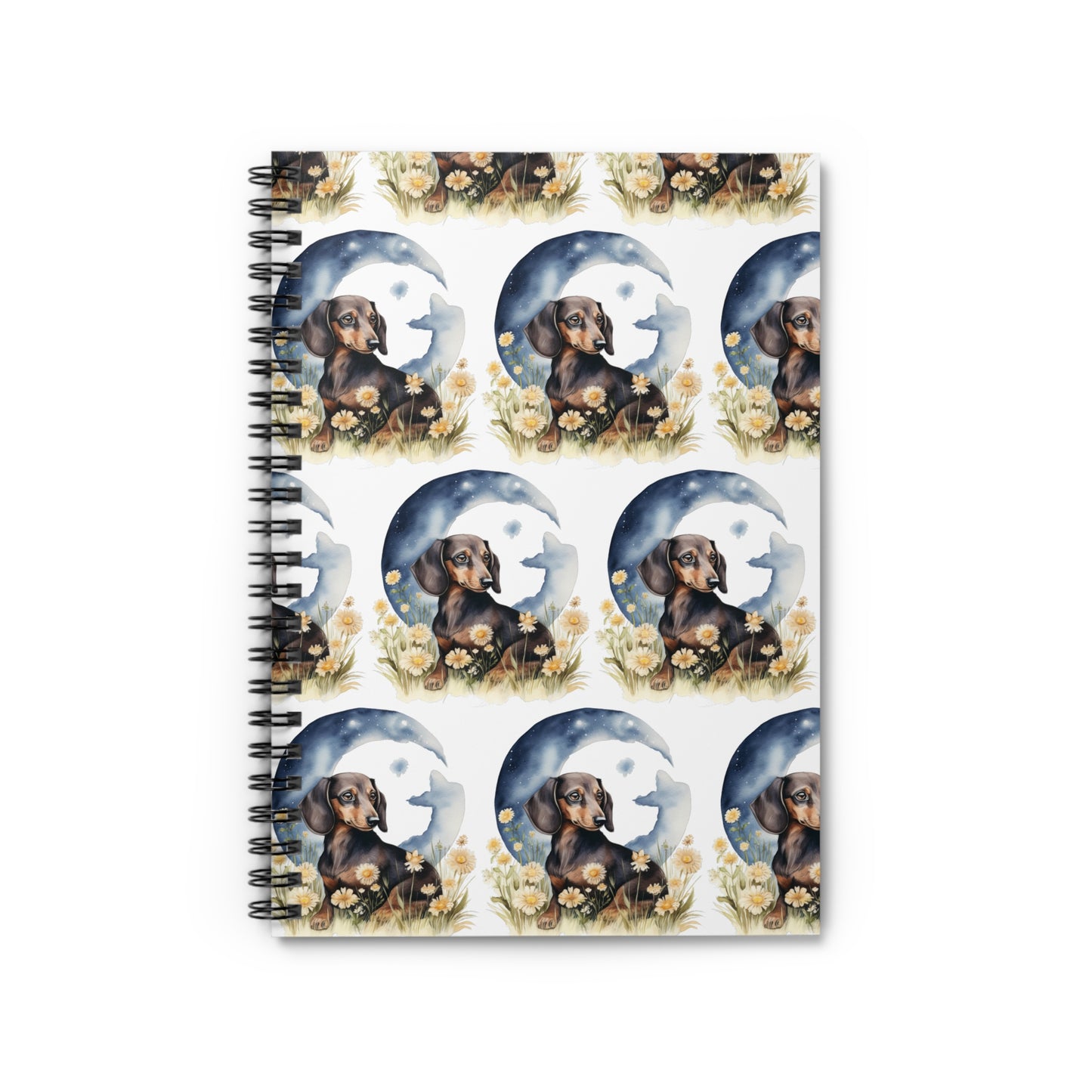Moonlight Patterned Dachshund Spiral Notebook Pet Journal, Dog Lover Gift