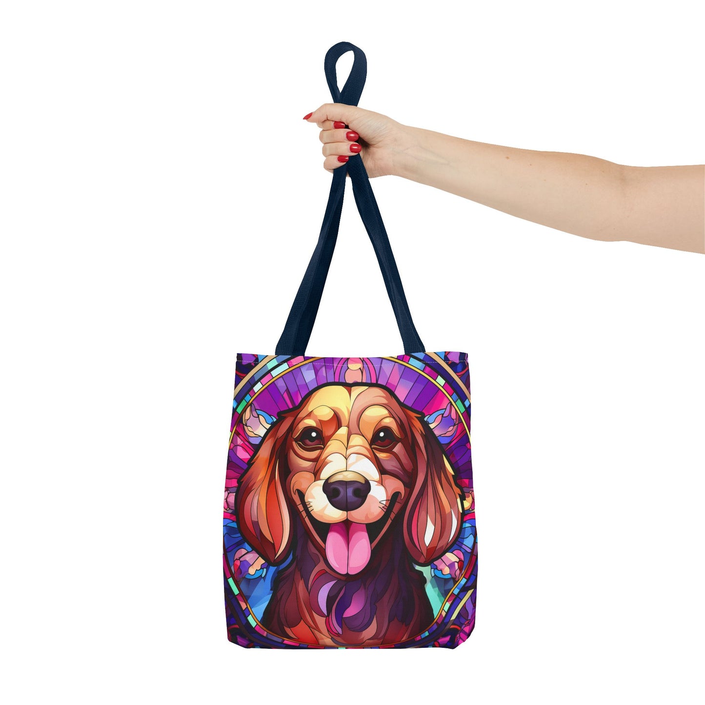 Stained Glass Red Dachshund Puppy Tote Bag Bright and Cheerful Weiner