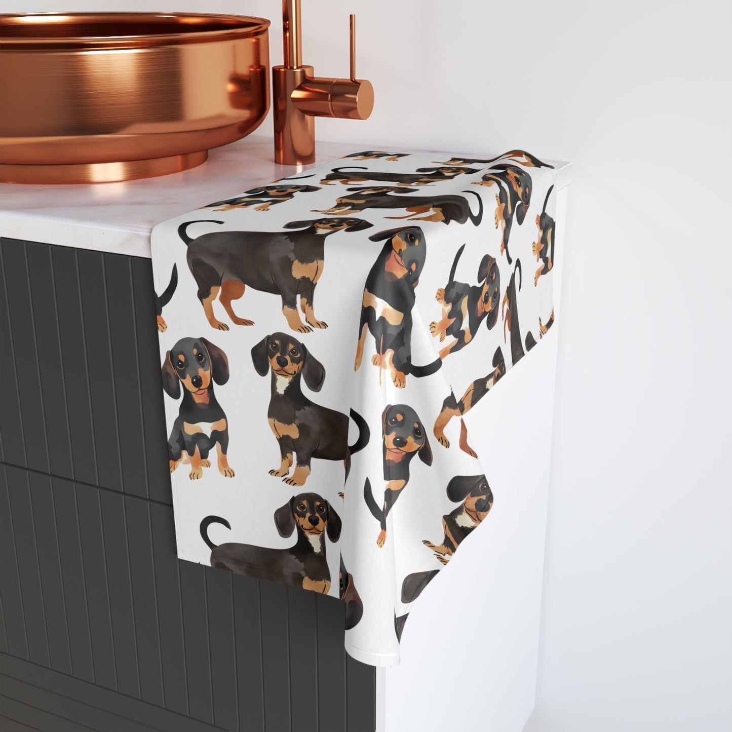 Dachshund Hand Towel, Cute Pet Bathroom Decor, Weiner Dog Tea Towel, Animal Lover Gift, Kitchen Dish Cloth