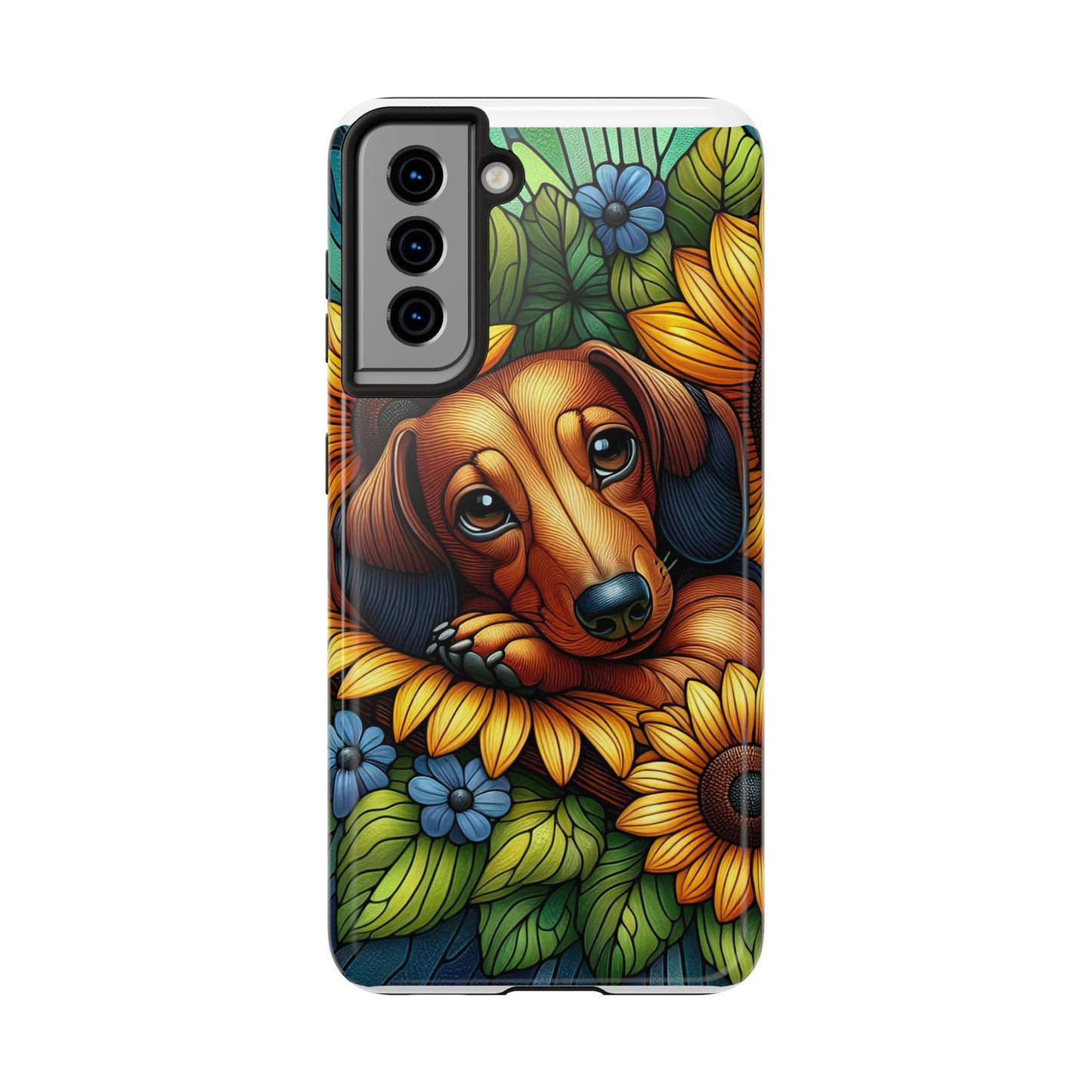 Cute Dachshund Phone Case Dog Lover Gift Tough Phone Cover Doxie Stained Glass