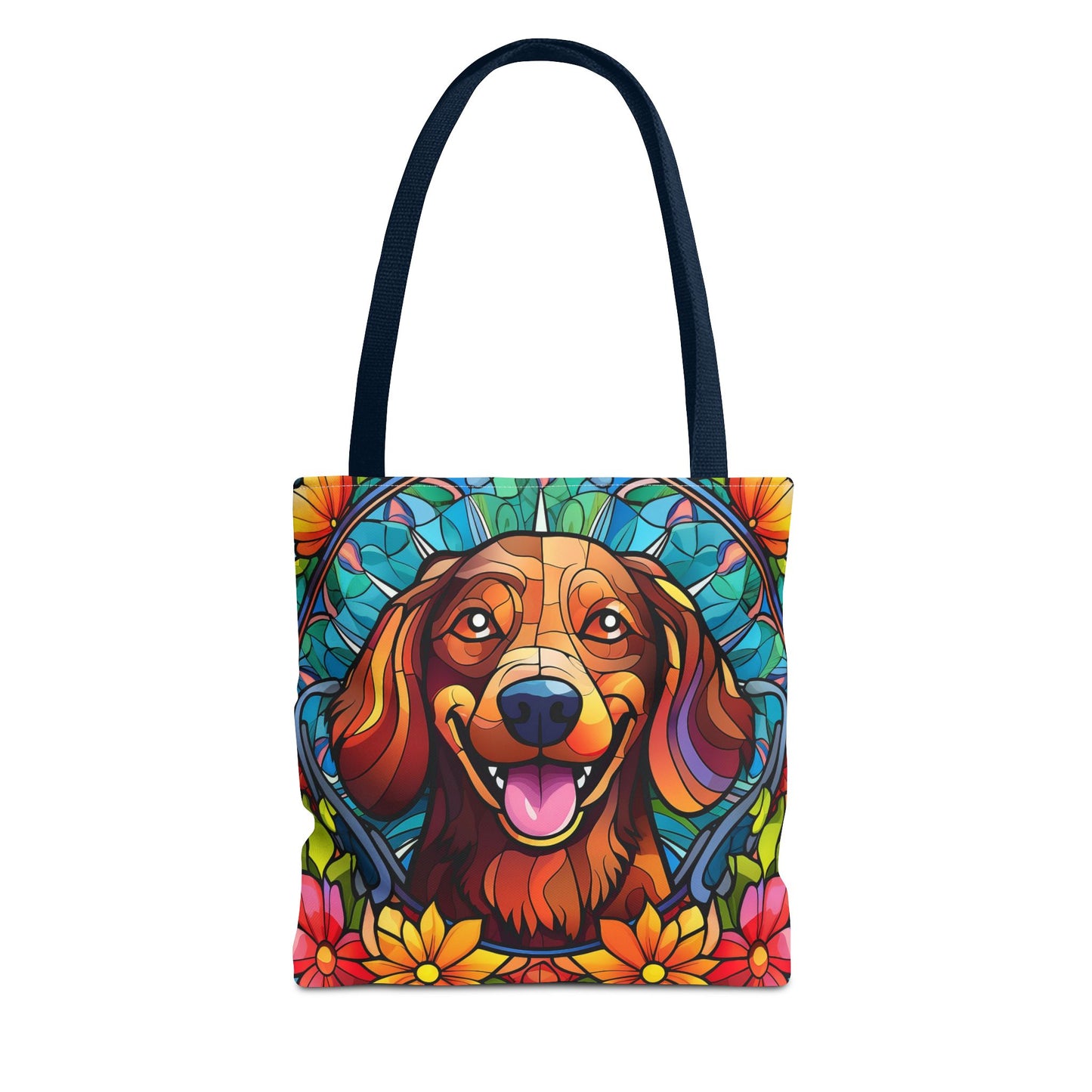 Stained Glass Red Dachshund Puppy Tote Bag Bright and Cheerful Weiner